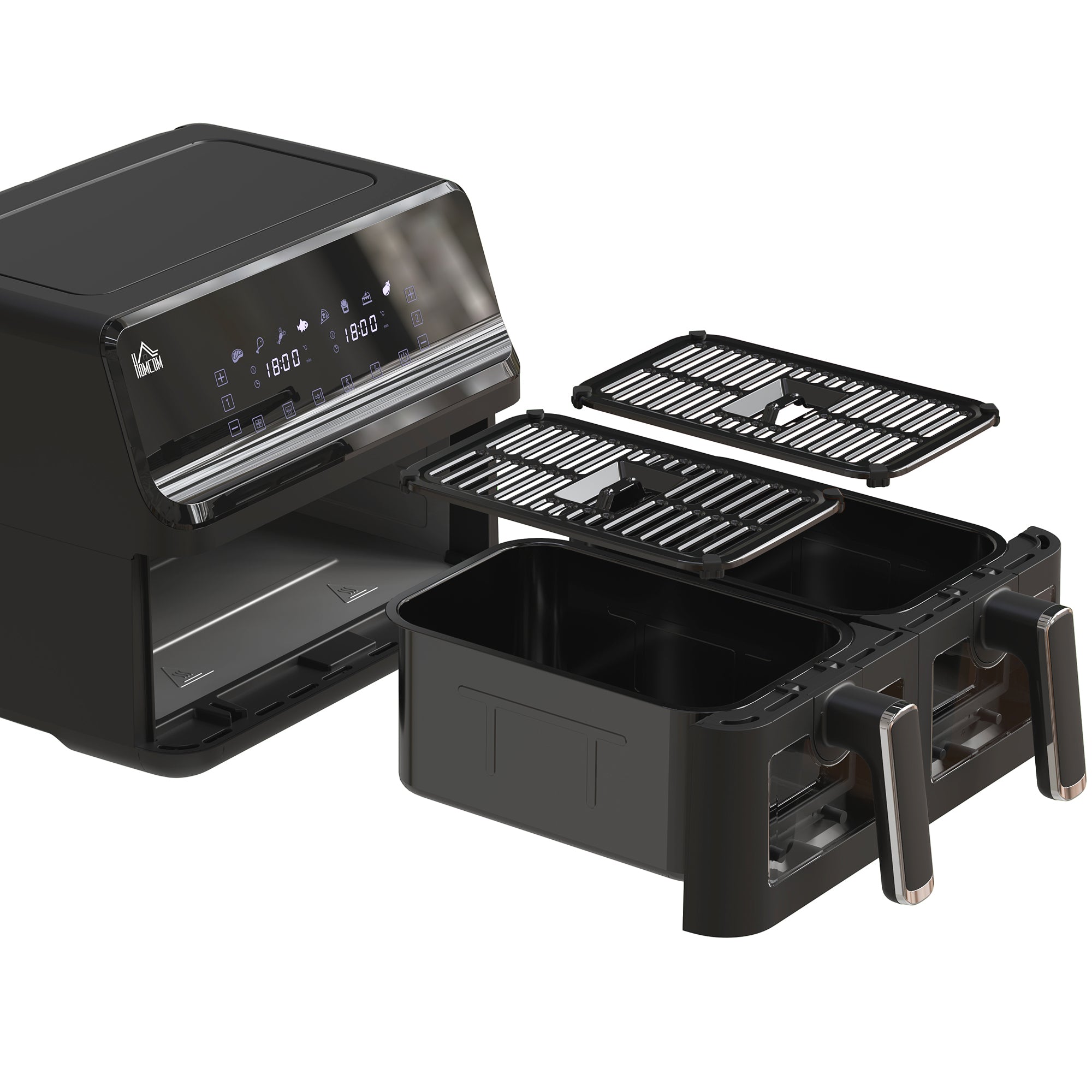 Air Fryer, Dual 4-Liter Baskets, 8 Programs, Black