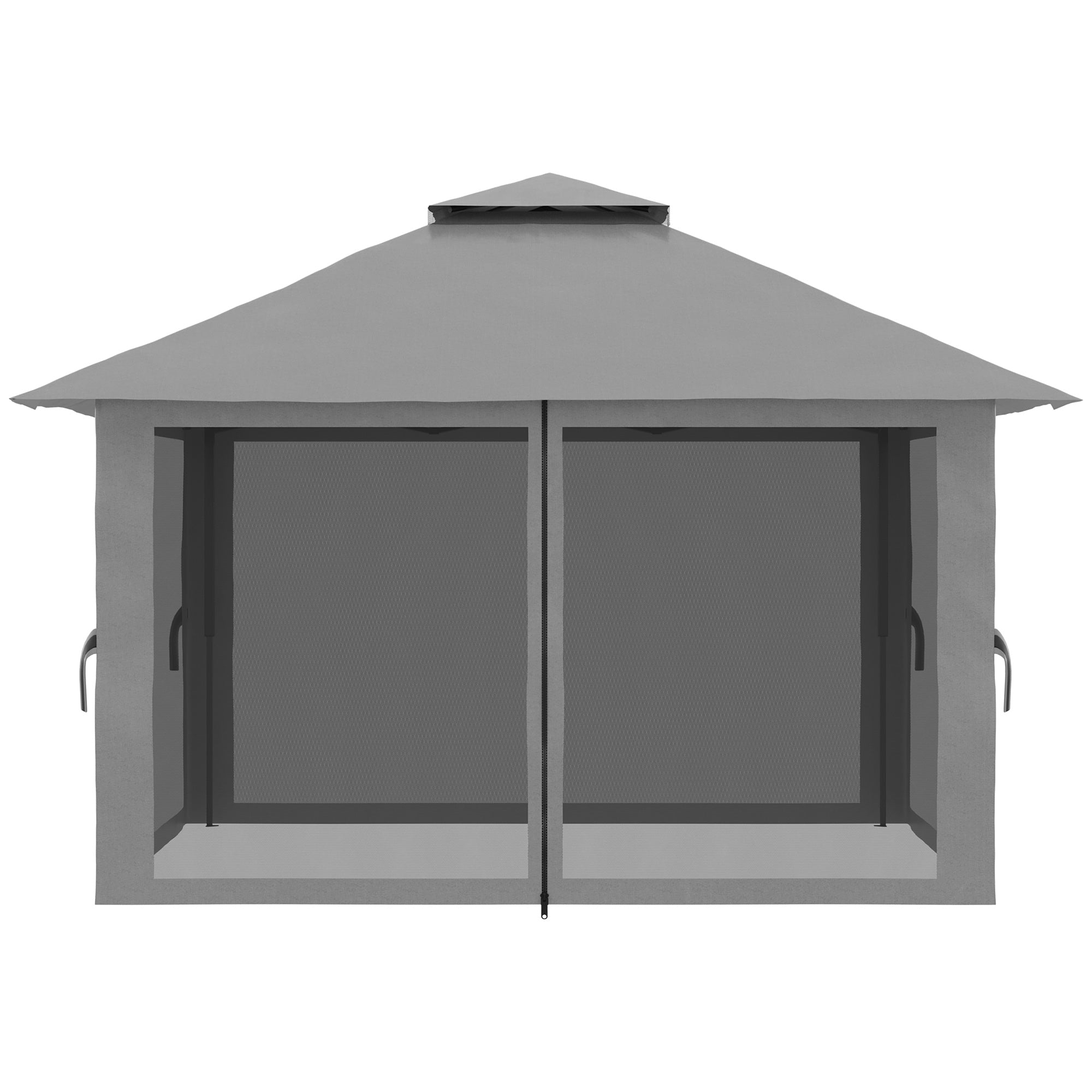 Folding Pavilion 4x4m Pop-Up Double Roof UV Protection Mesh Walls Dark Grey