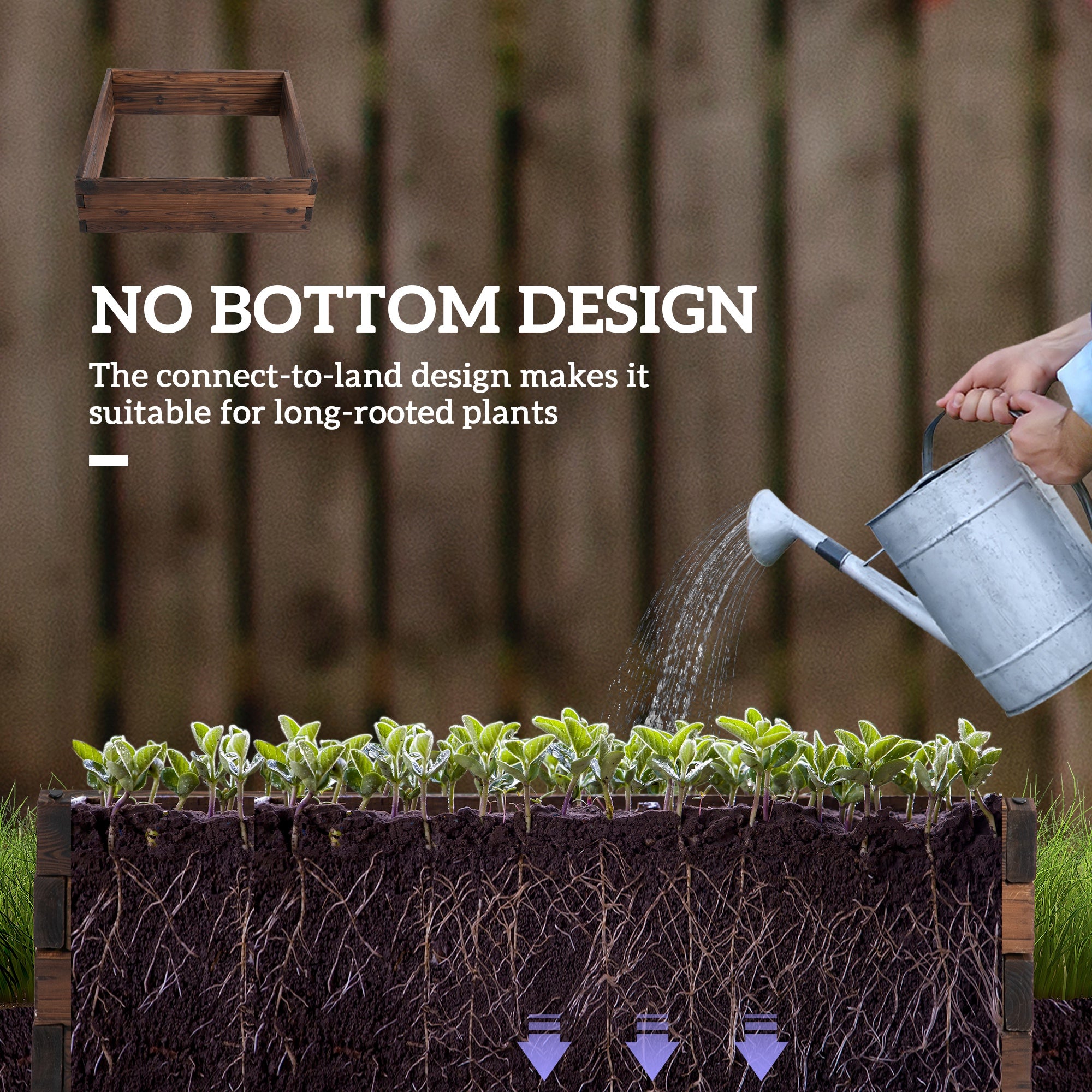 Raised Beds 128L Garden Planter Grow Containers 80L x 80W x 22.5H cm Wooden