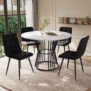 Dining Table Set 5-Piece Round 100cm Velvet Chairs - White/Black