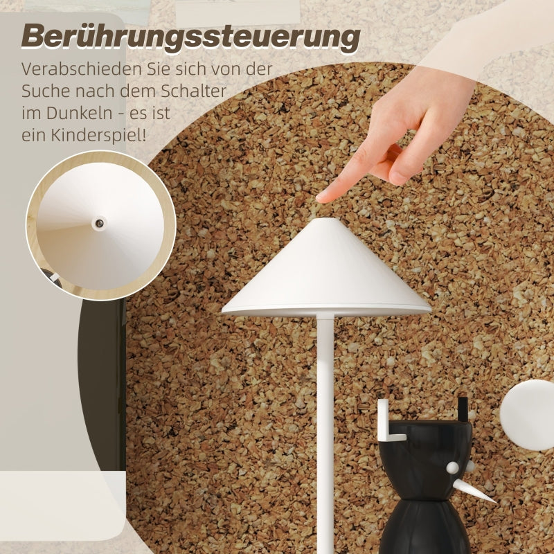 Table Lamp, 3 Light Colors, USB Rechargeable, Metal, White