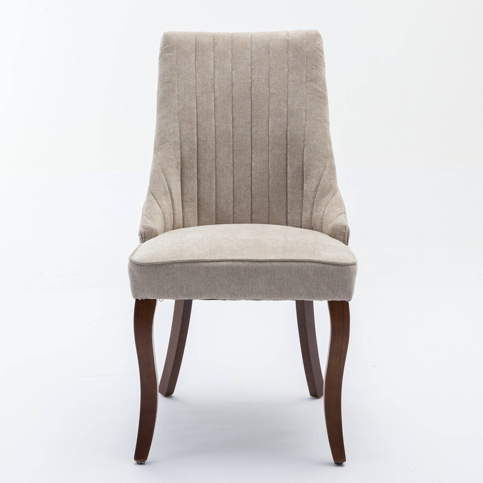 Dining Chairs Channel Upholstered Comfy Fabric Set of 2 with Curved Solid Wood Legs - Rayon Linen Beige