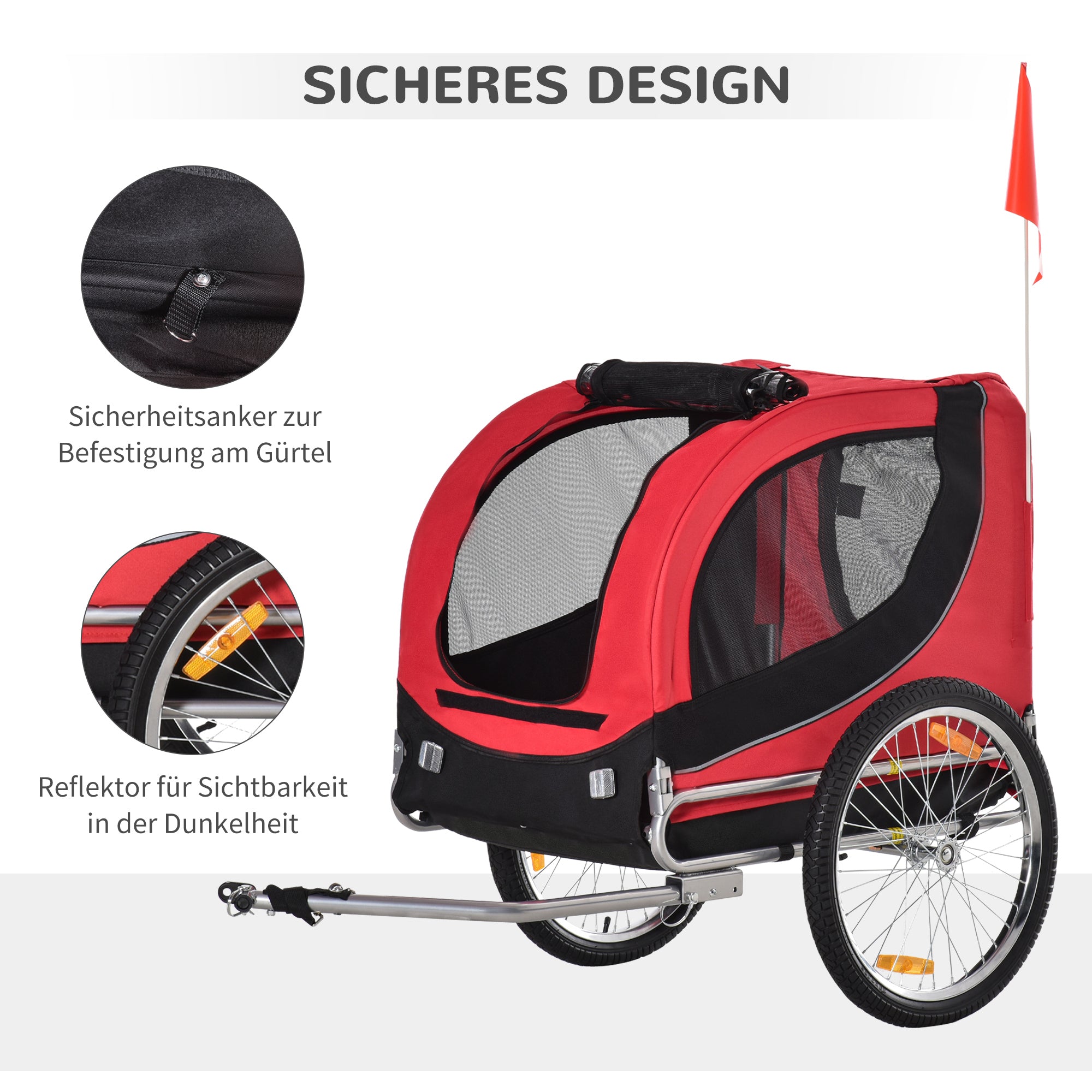 Dog Trailer Bicycle Transporter, 130 x 73 x 90 cm, Red+Black