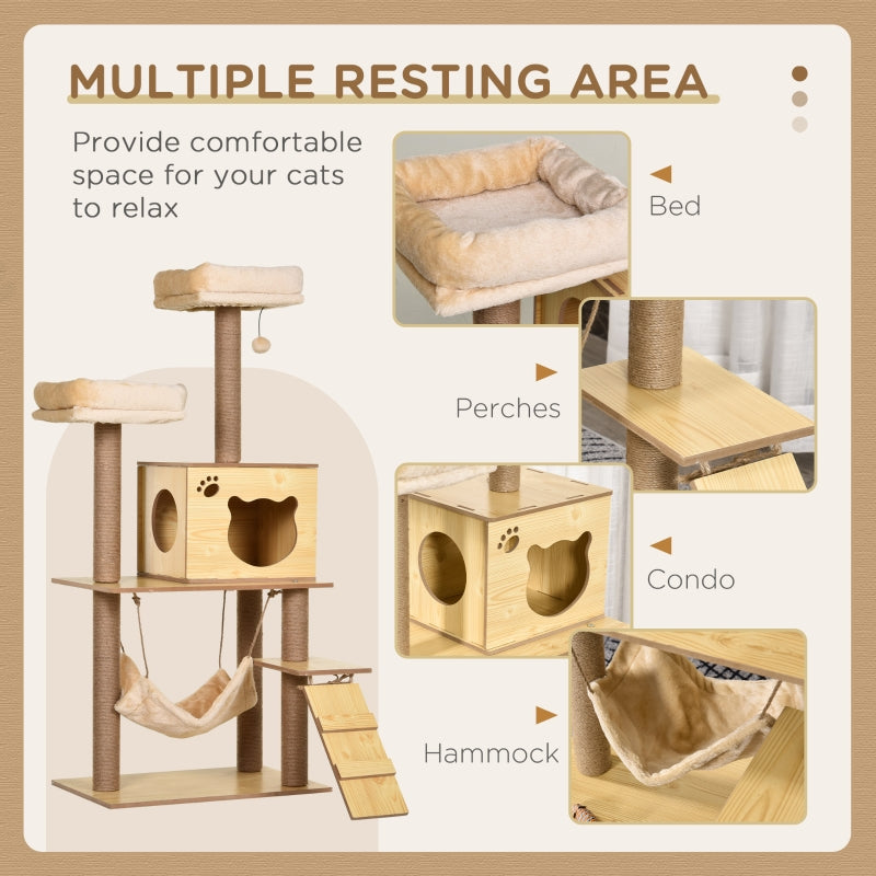 Cat Tree, 130cm Multi-Level Plush Cat Tower with Scratching Posts, Perches, House, Hammock
