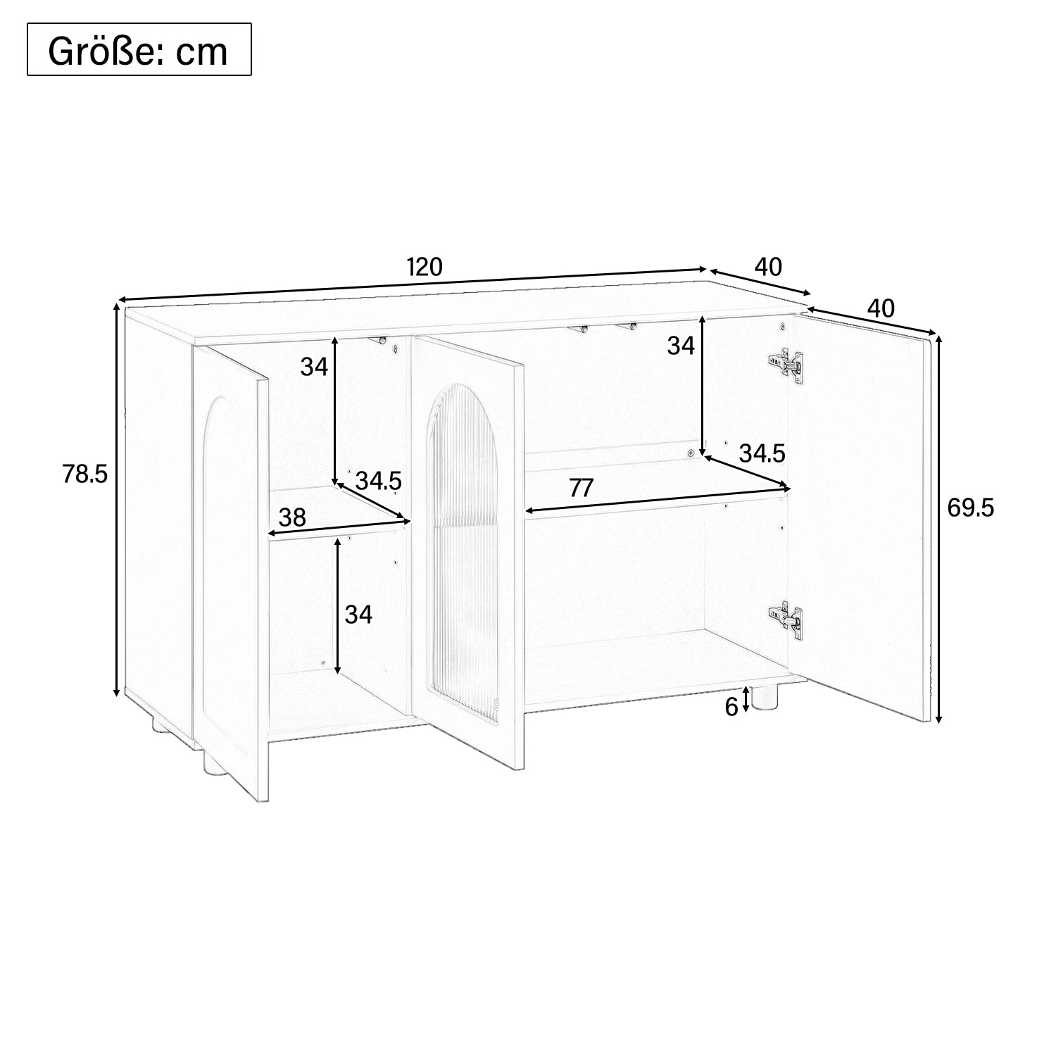 Sideboard U-Shaped Glass Door Rebounder Design - Black