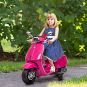 Vespa 12V Licensed Kids Electric Motorbike with Music, Headlights, FM Radio - Pink