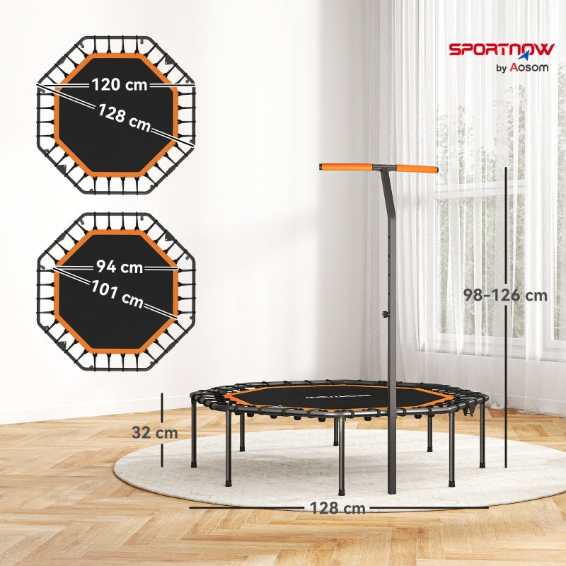 Fitness Trampoline Adjustable Handlebar Stable Indoor - Steel Orange