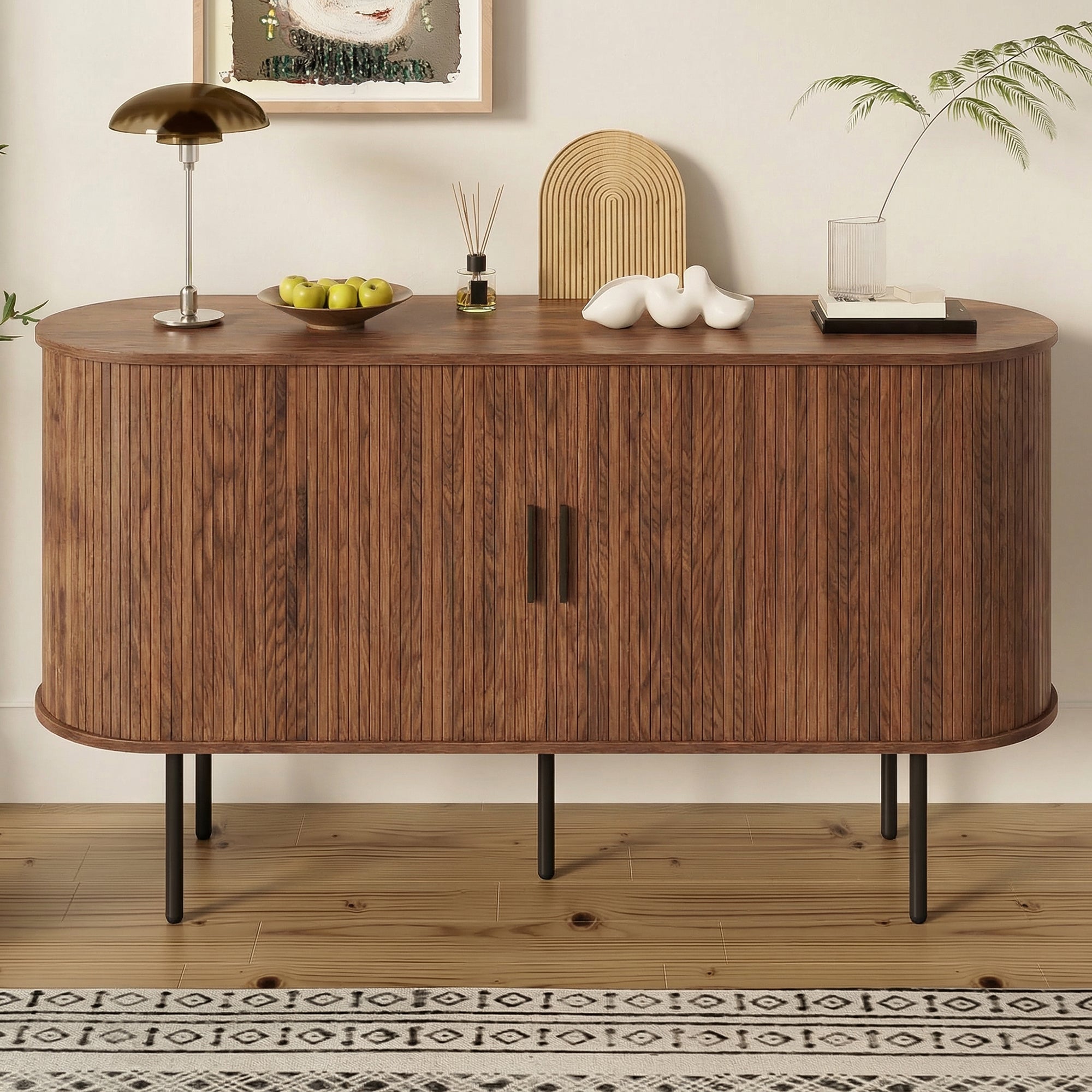 Modern Sideboard with Roll-up Doors and Iron Legs, MDF