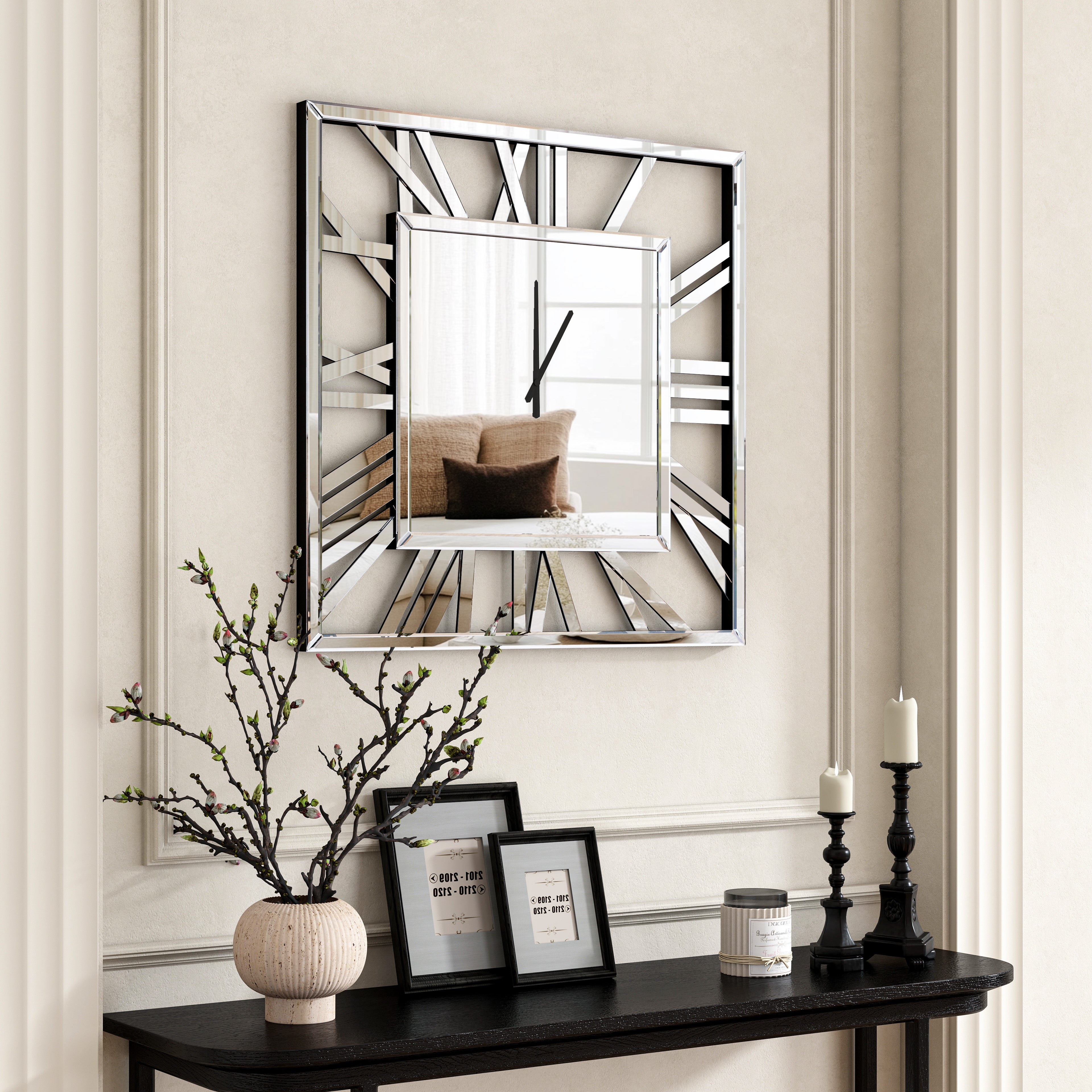 Wall Clock Large Square Glass