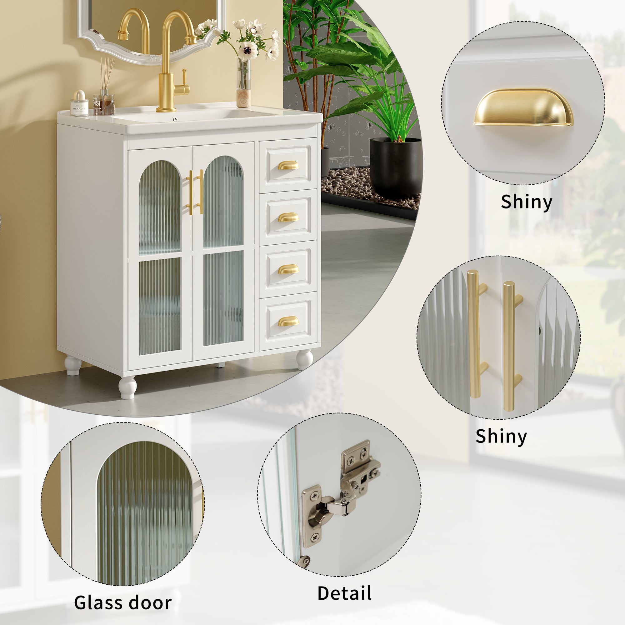 Single Vanity Unit 80cm Base Cabinet Ceramic Washbasin White