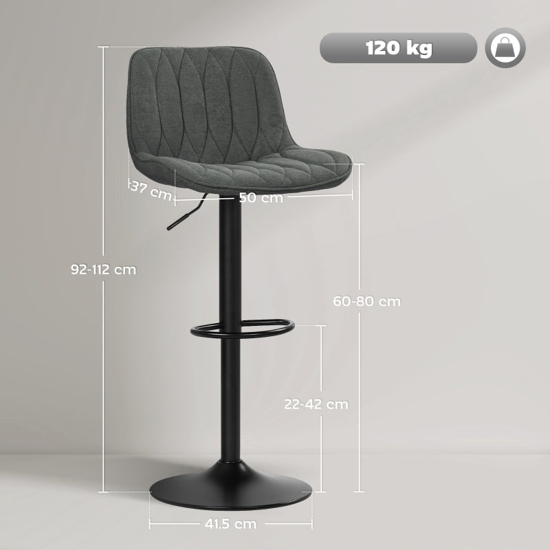 Bar Stools Set of Two Linen-Look Charcoal Grey