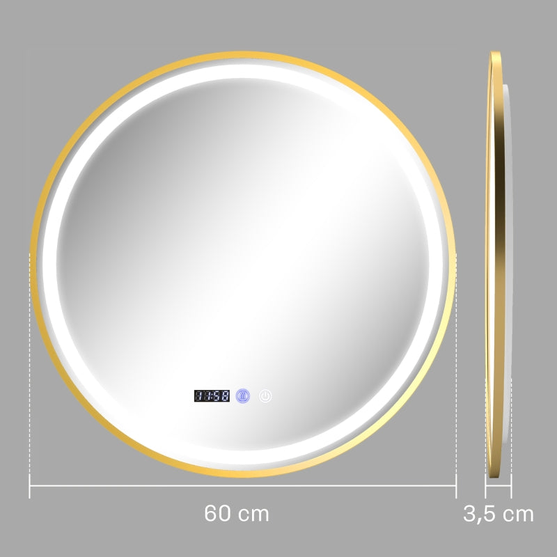 Bathroom Mirror with LED, Anti-Fog, Touch Control, Round
