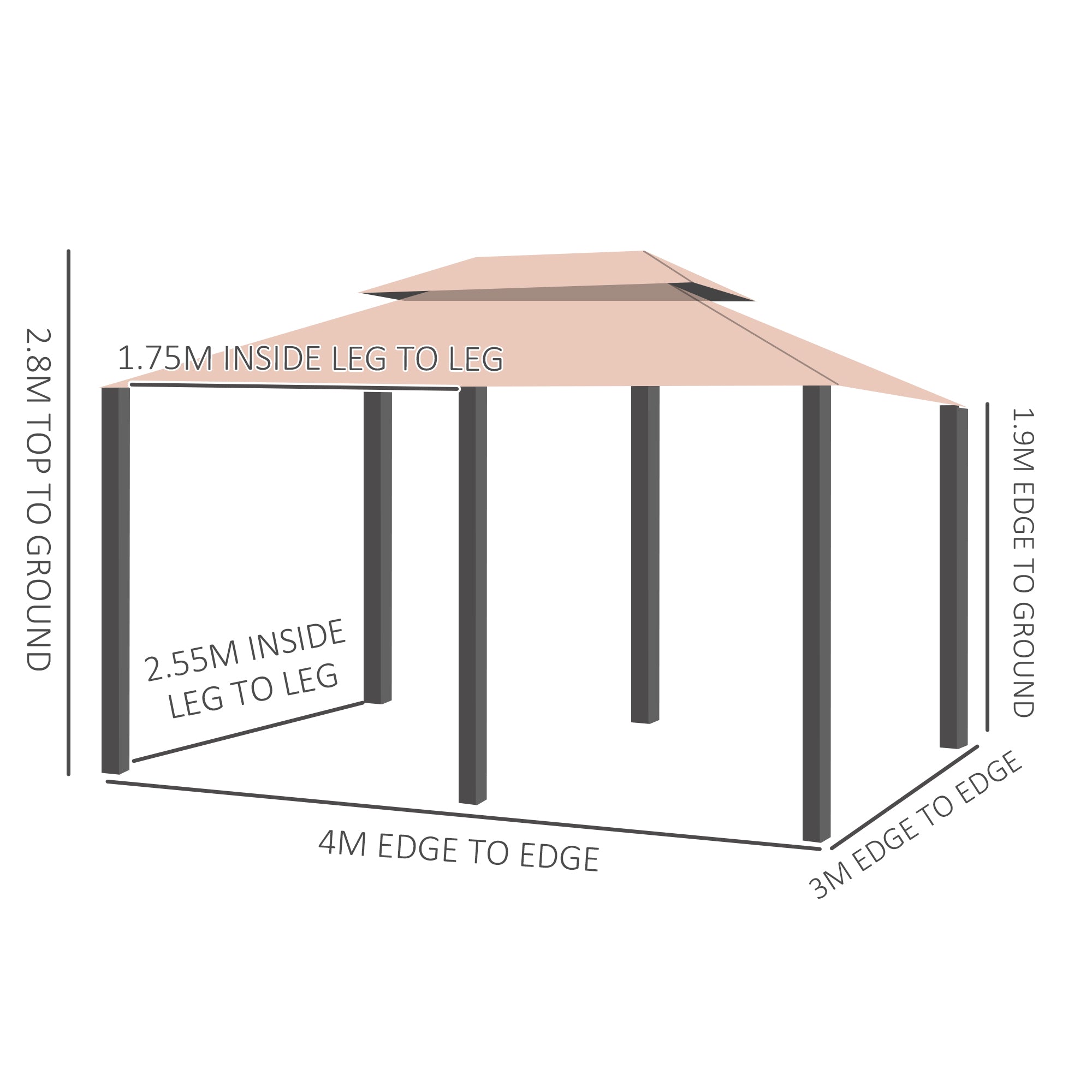 Outdoor Gazebo Canopy with LED Solar Light, Double Tier Roof, Steel Frame, Khaki