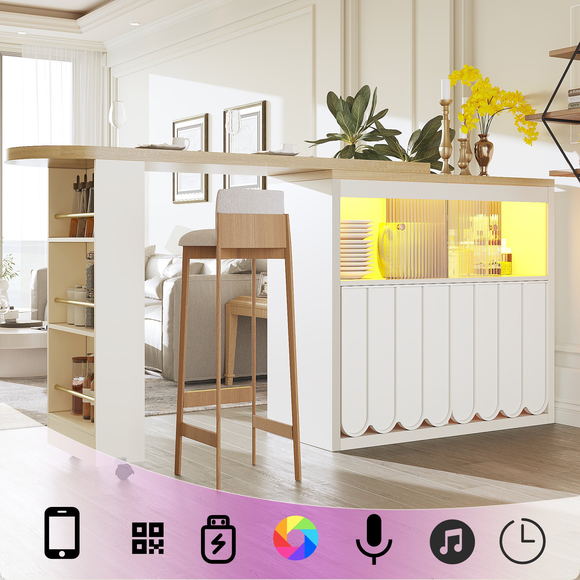 Telescopic Bar Table Storage LED Movable - White