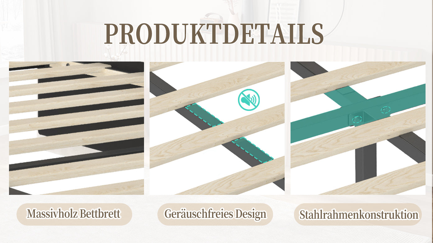 Upholstered Bed Frame, 140x190cm High Headboard & Footboard with USB Port, Grey