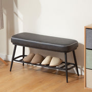Shoe Storage Bench with Comfortable Cushion, PU Leather - Charcoal Grey