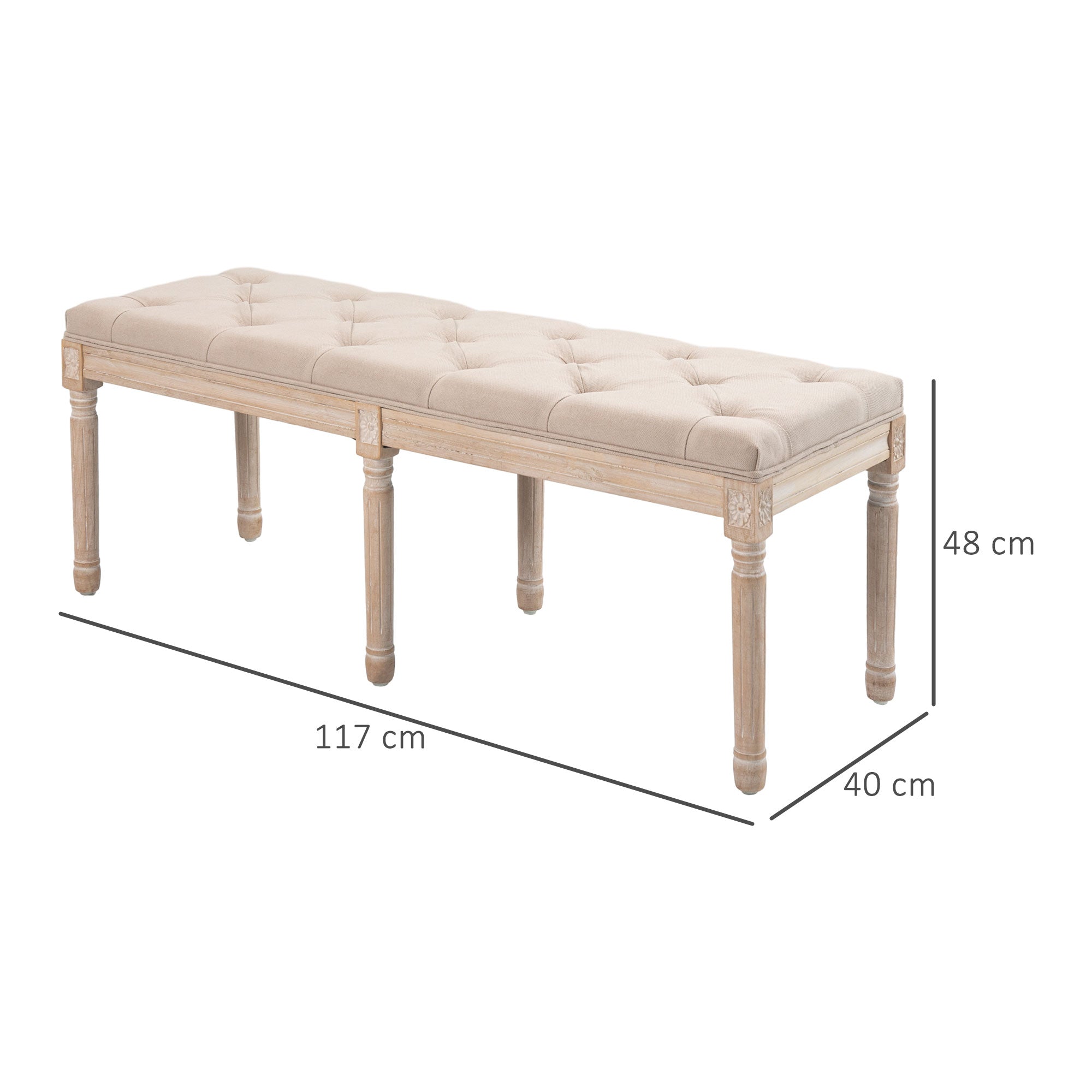 Vintage Upholstered Bench 117x40x48cm with Buttons Linen Look Beige