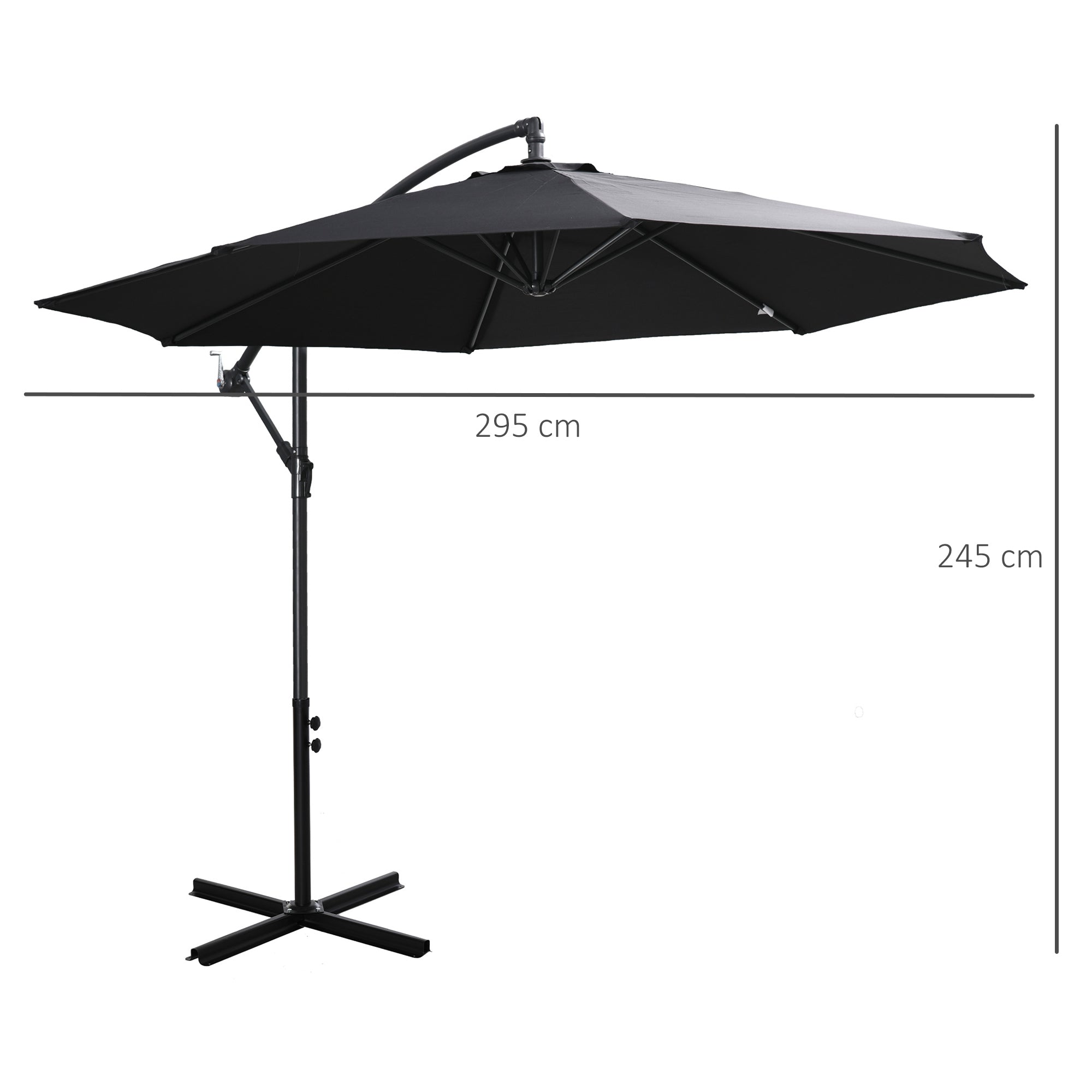 2.45m Cantilever Parasol, Heavy Duty Waterproof Garden Umbrella, Black