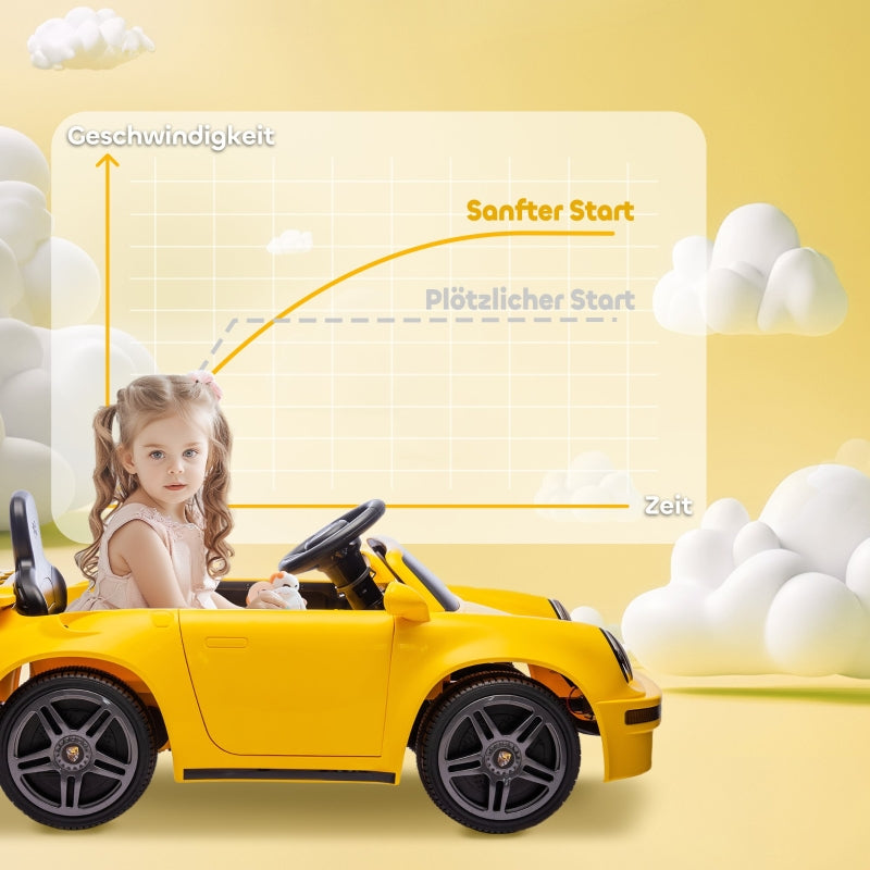 Children's Electric Car with Remote Control, MP3 Player and LED Lights, Yellow