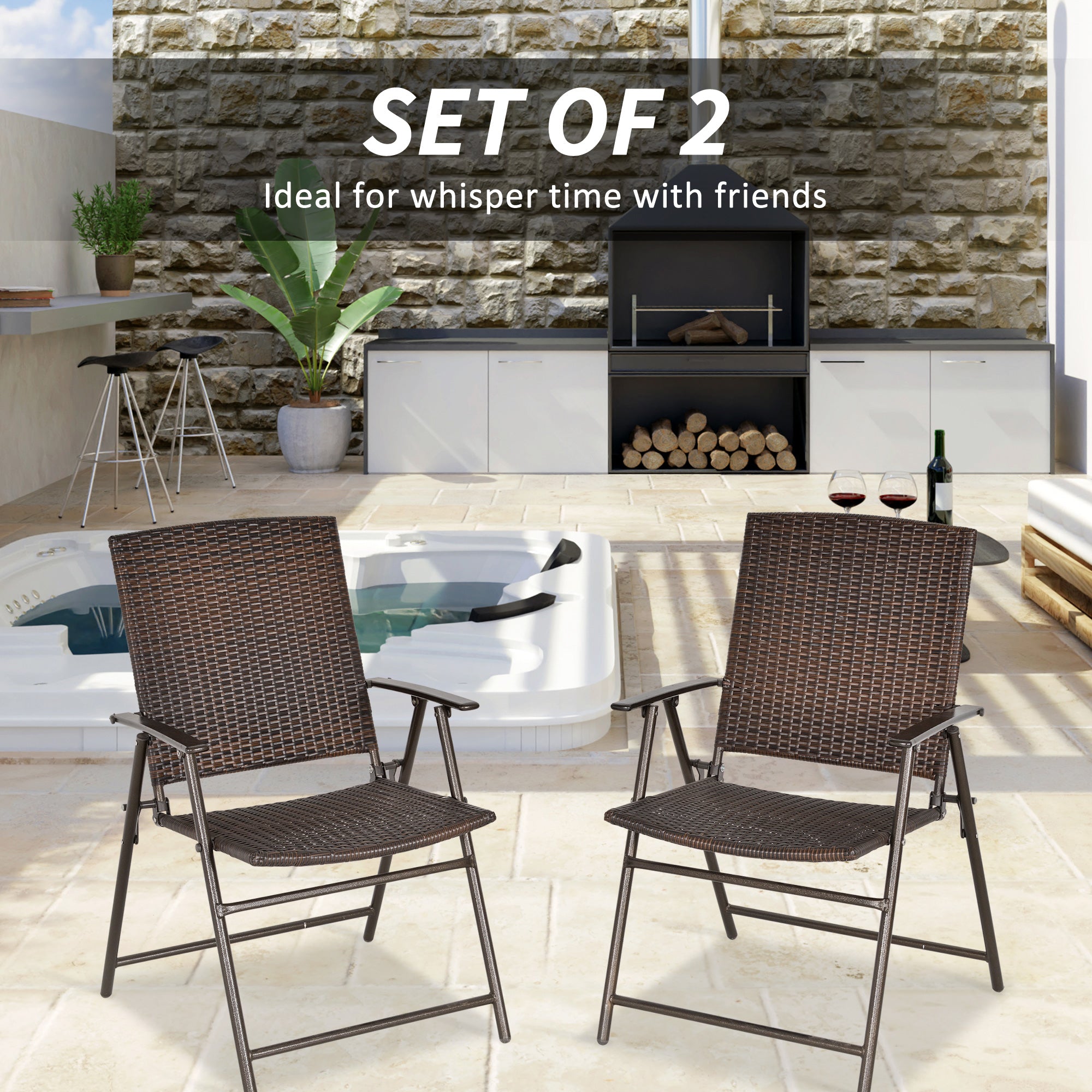 Folding Rattan Chairs Set of Two - Brown