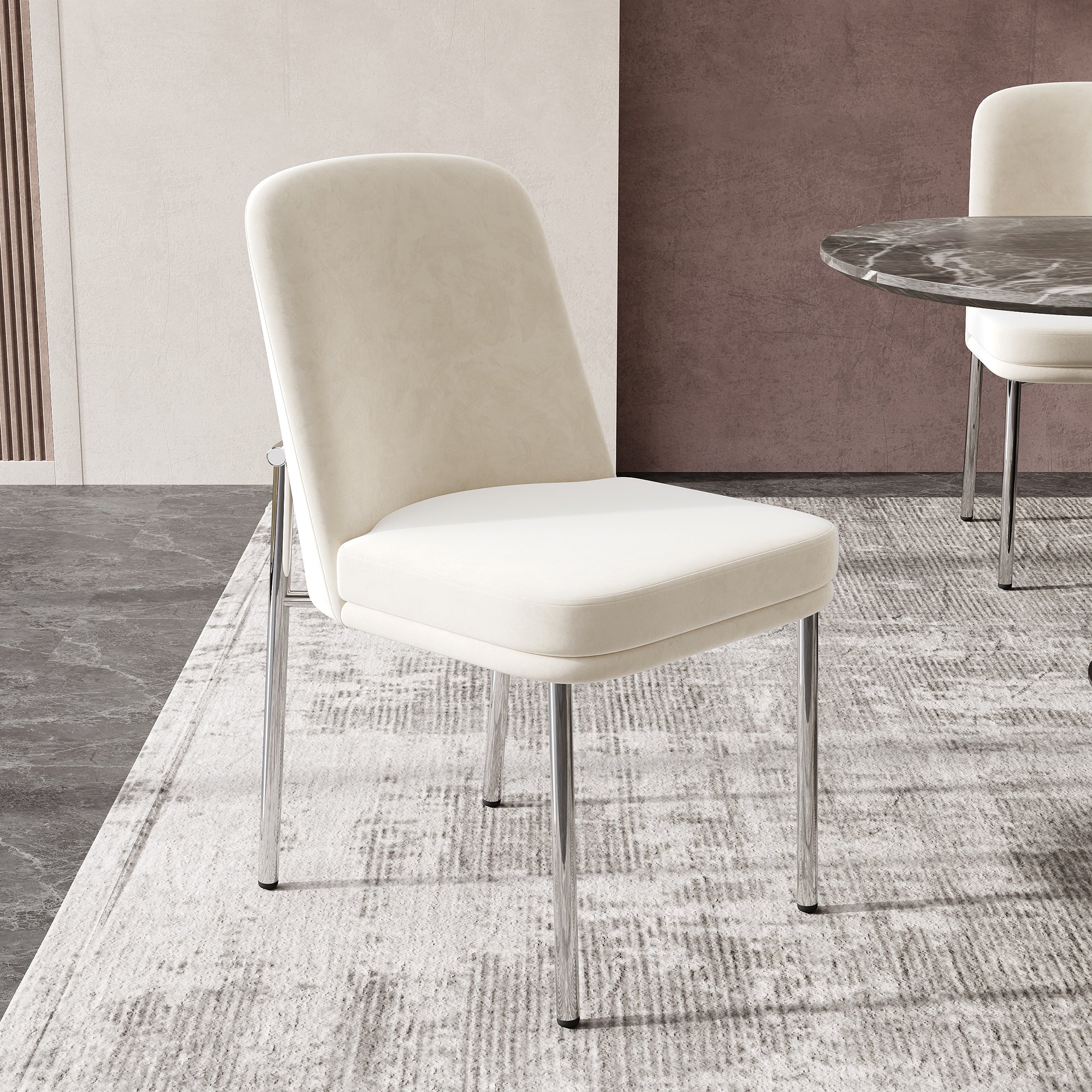 Dining Chairs, Set of 6, Thick Seat Cushions, Metal Legs, Beige Velvet