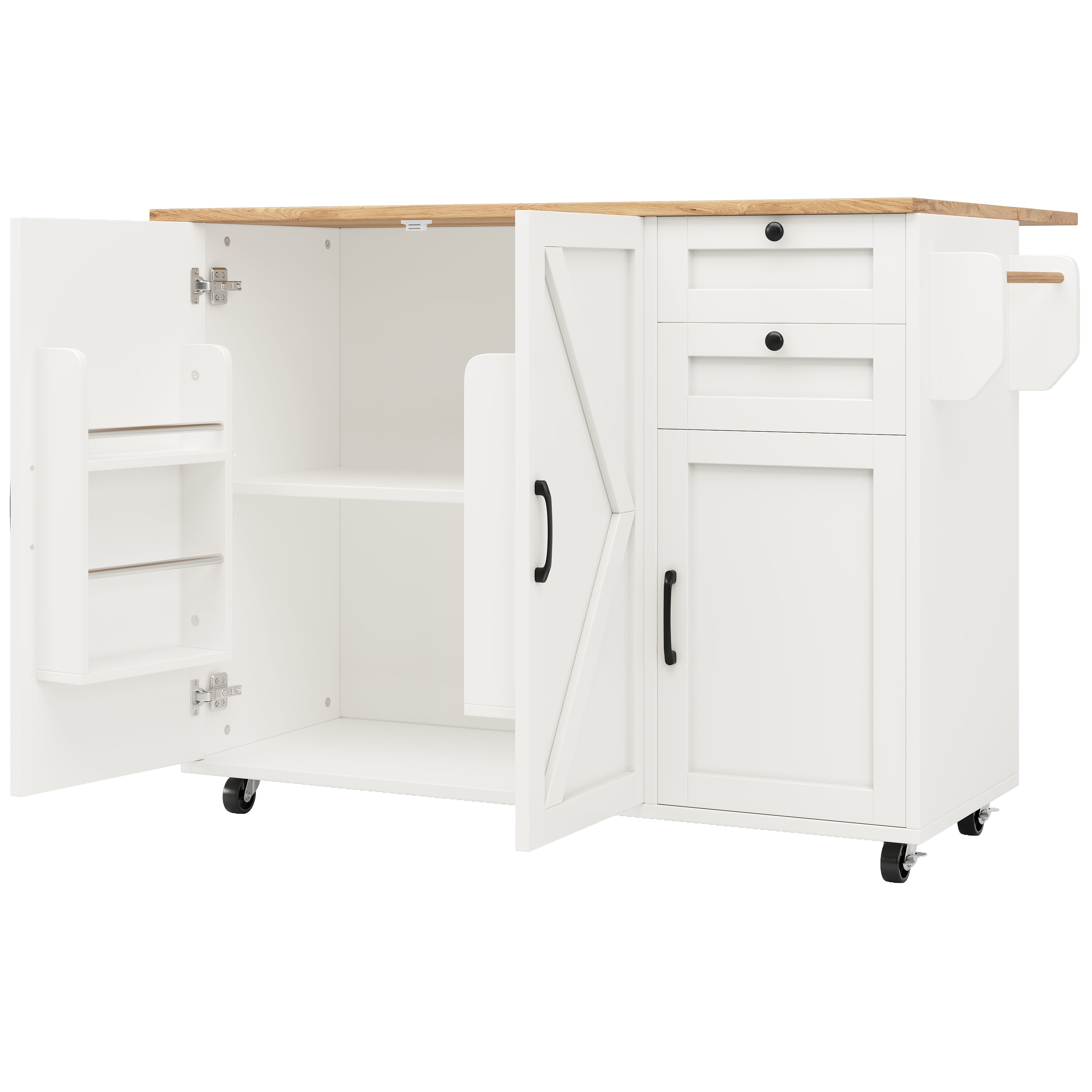 Kitchen Island Sideboard Multifunctional Dining Table Storage Wood Grain - White