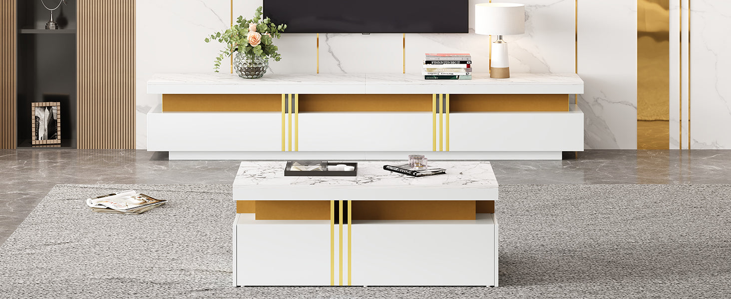 TV Wall Cabinet Set with Coffee Table & TV Cabinet, White