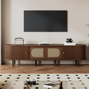 Oval TV Stand 180cm Rattan Design with 2 Sliding Doors Dark Walnut