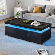 Coffee Table 95x45x35cm, LED, 2 Drawers, High-Gloss, Black