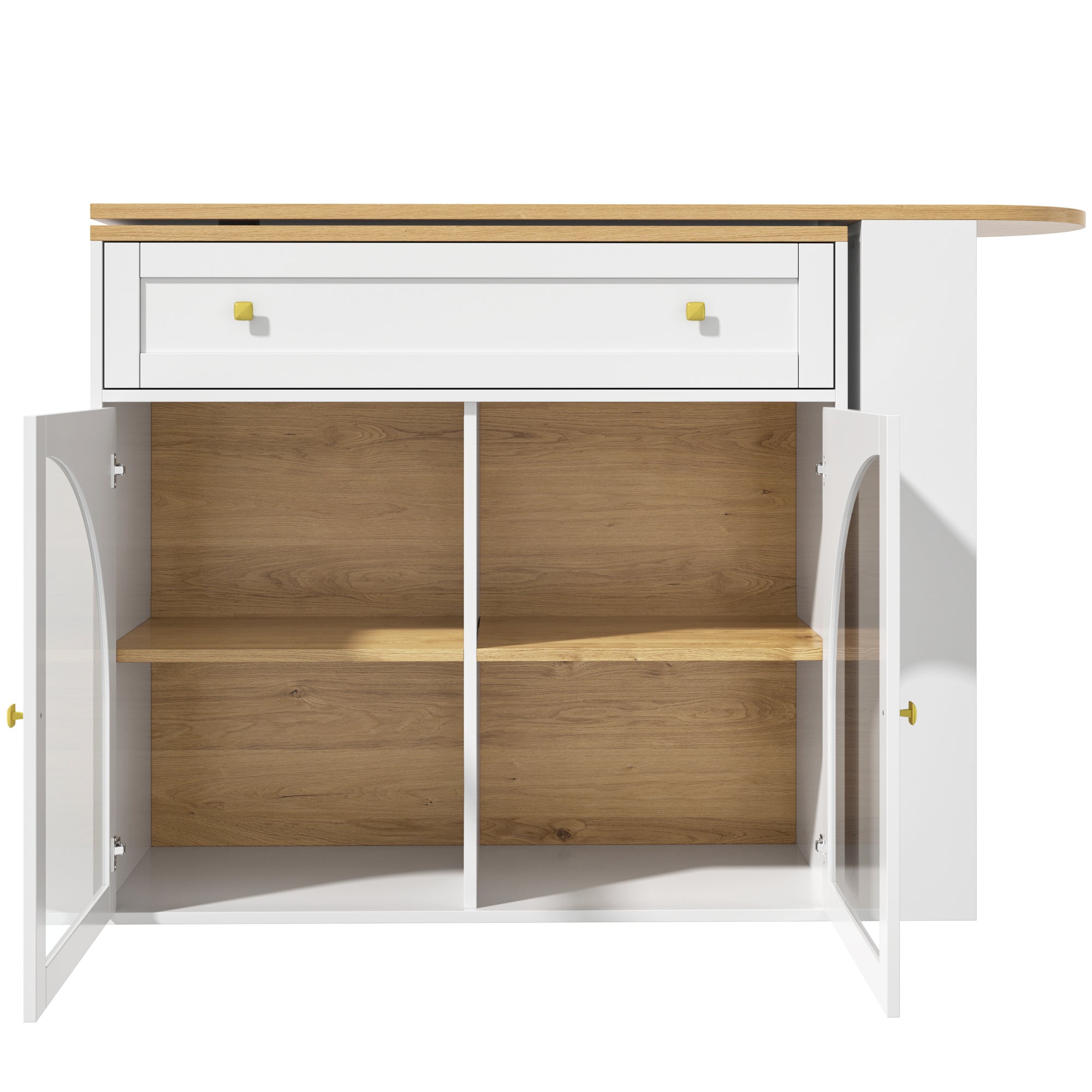 Bar Table Extendable 360° Rotating Storage with Shelves & Glass - White