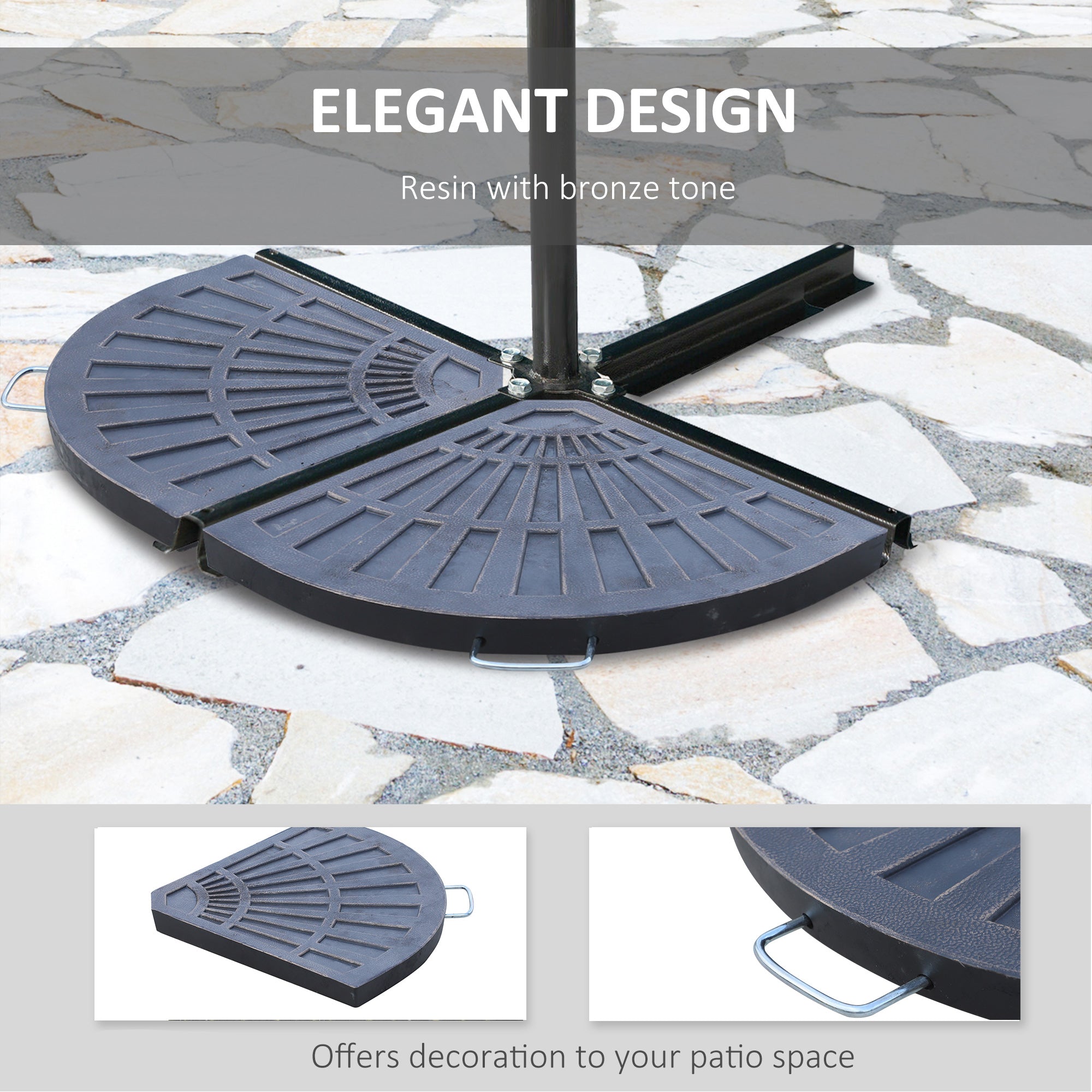 Parasol Stand Weights 2-Piece Set with Handle, Resin + Metal, Bronze