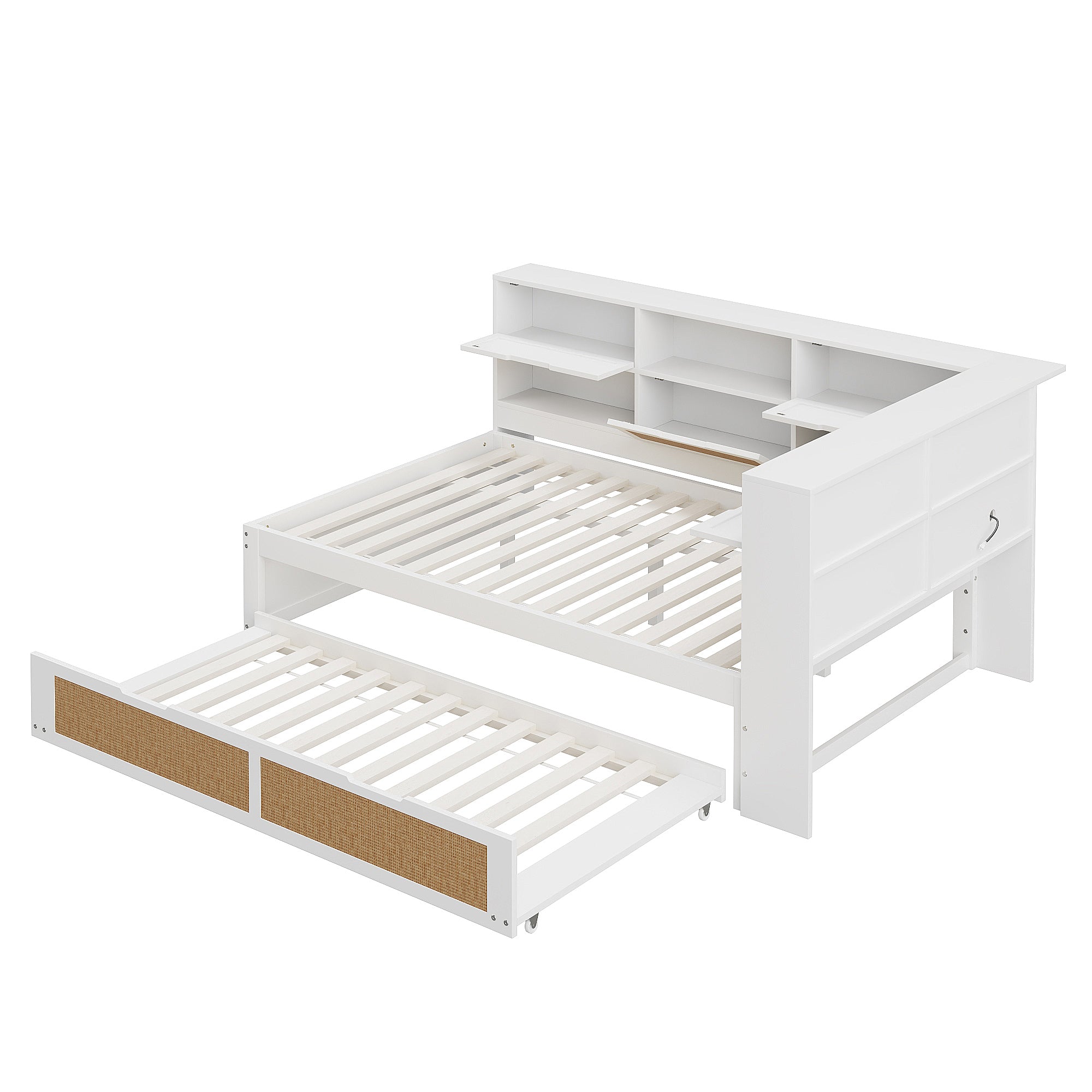 Sofa Bed, 140*200 Multifunctional with Pull-out & Storage, Wooden White