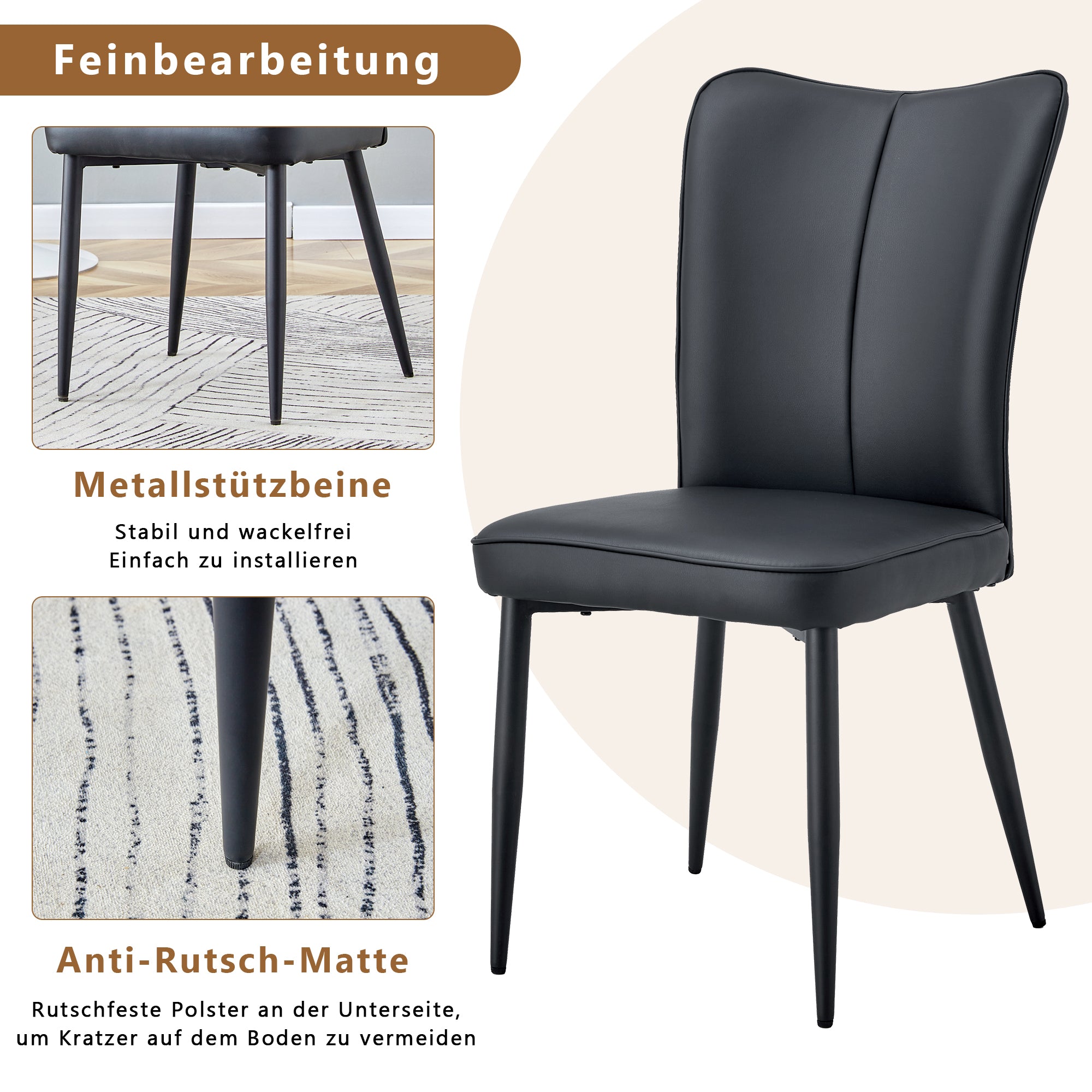 2 Dining Chairs, Modern Design 89cm High Set, Black PU