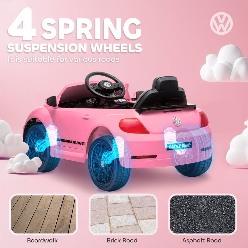 Volkswagen Beetle 12V Ride on Car with Remote Control, Suspension Wheels, Pink