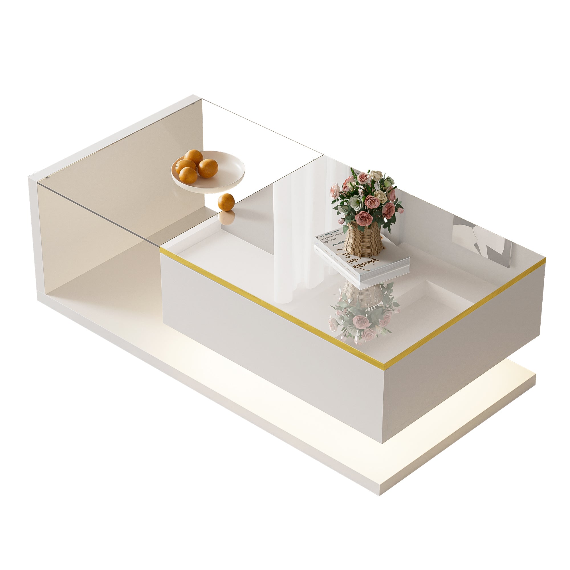 Coffee Table 100cm Long Glass LED Effect High-Gloss White