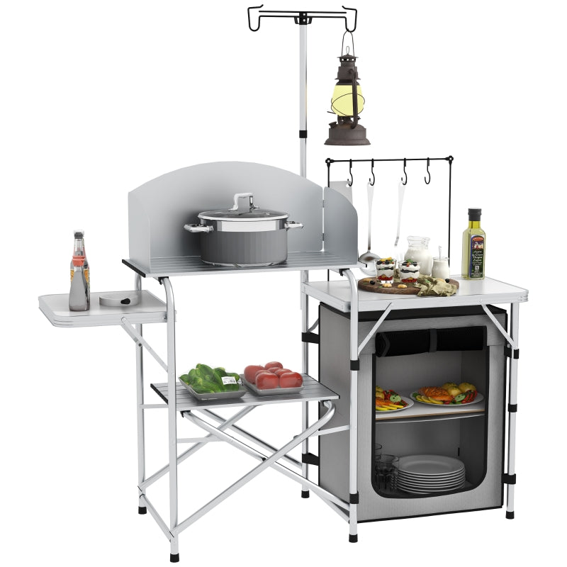 Multi-Feature Folding Camping Kitchen, Wind Shield Aluminium Frame