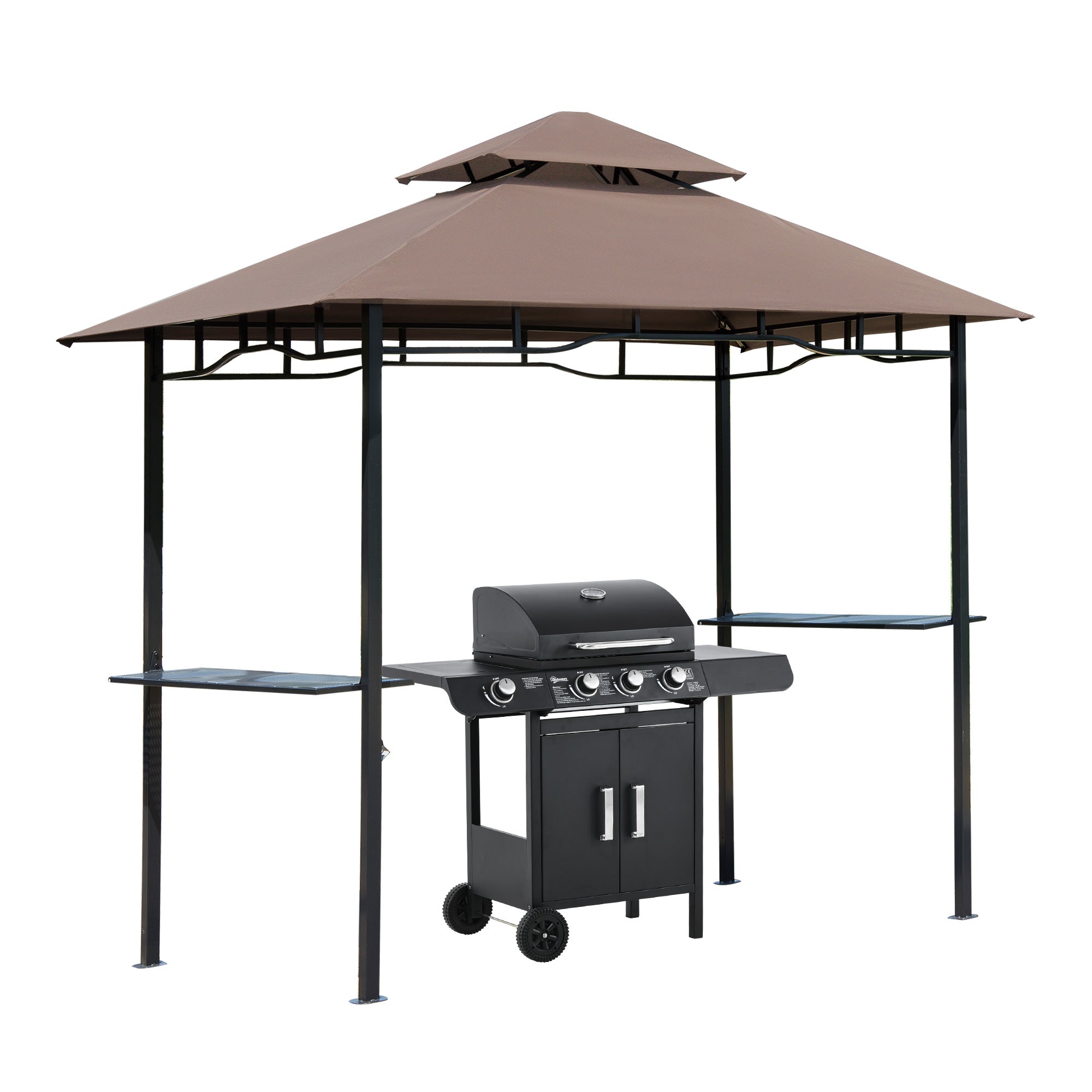 BBQ Gazebo, Garden Tent, Double Roof, Coffee Brown and Black