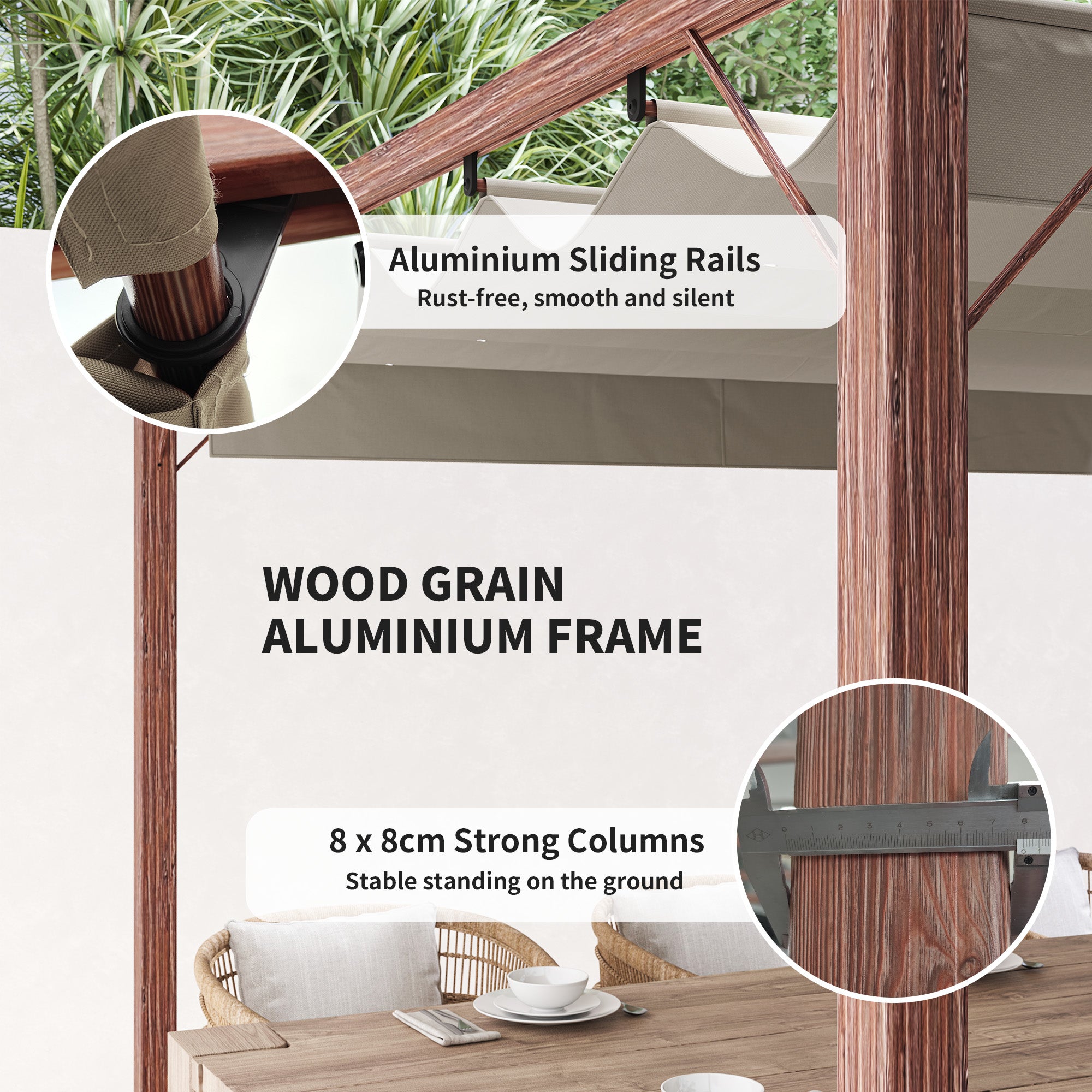 Retractable Roof Pergola 3x3m Natural Wood Finish