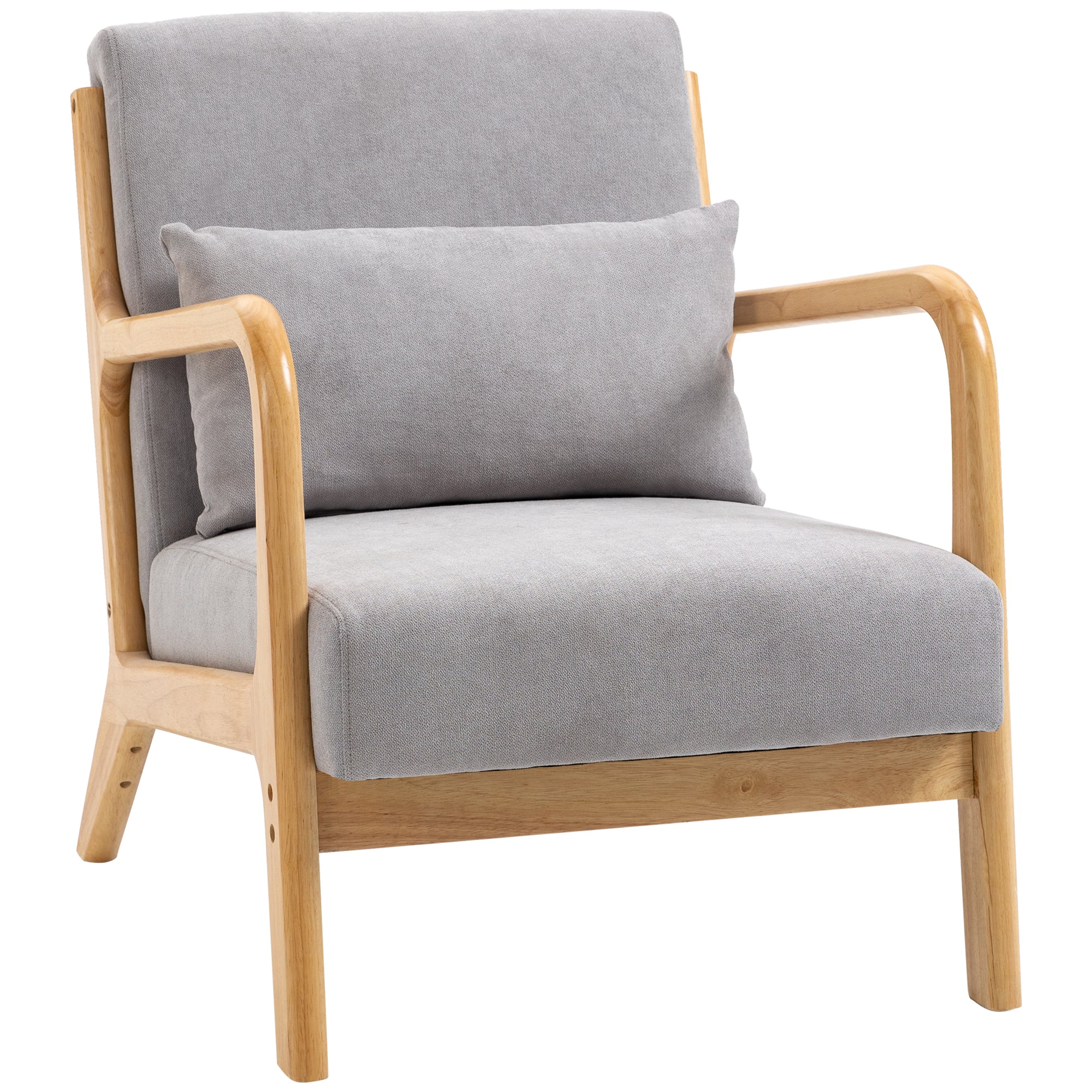 Armchair Lounge Chair Lumbar Cushion S-Spring Wooden Frame, Grey Velvet Look