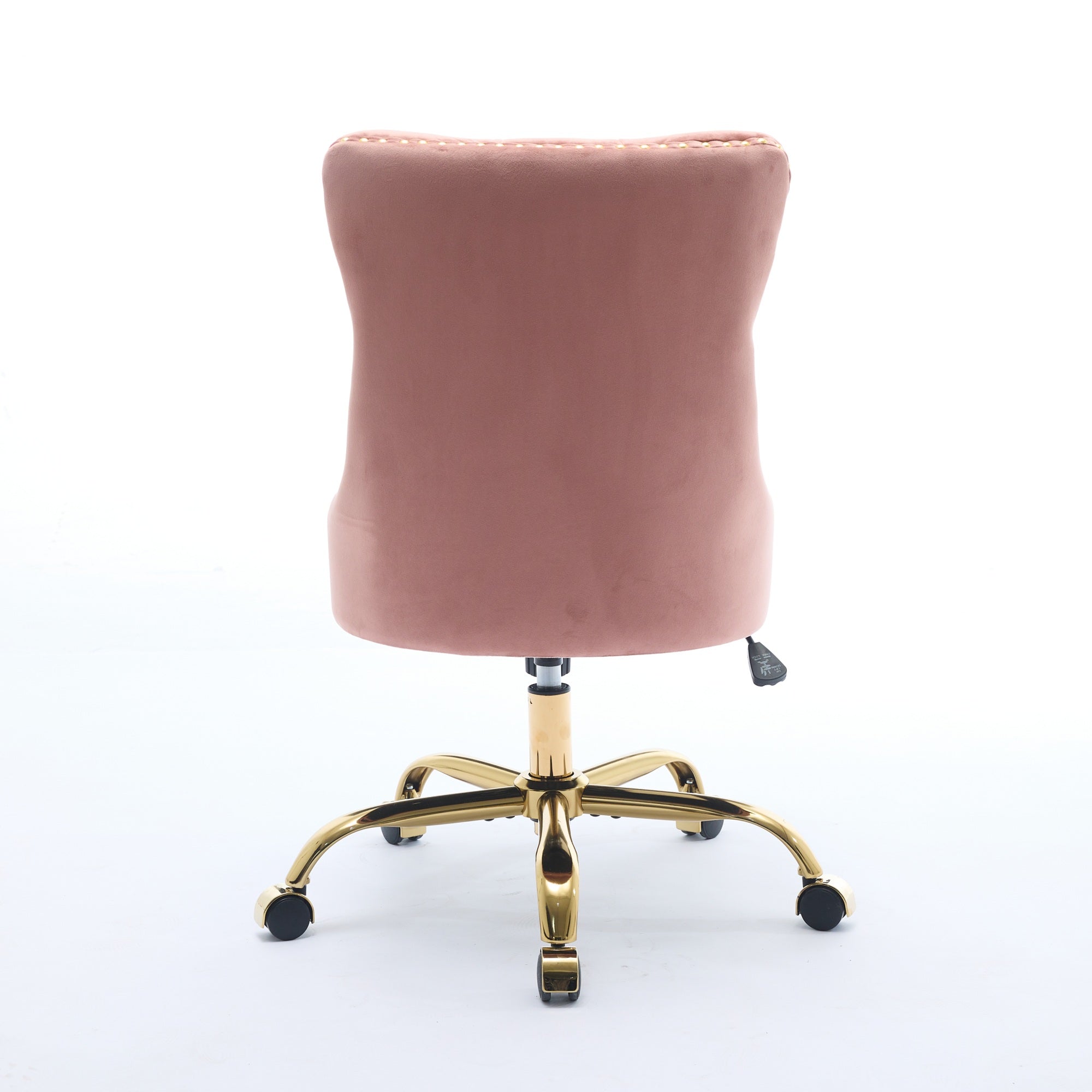 Home Office Chair Modern Velvet Upholstered Tufted Button Adjustable Swivel Golden Base - Pink