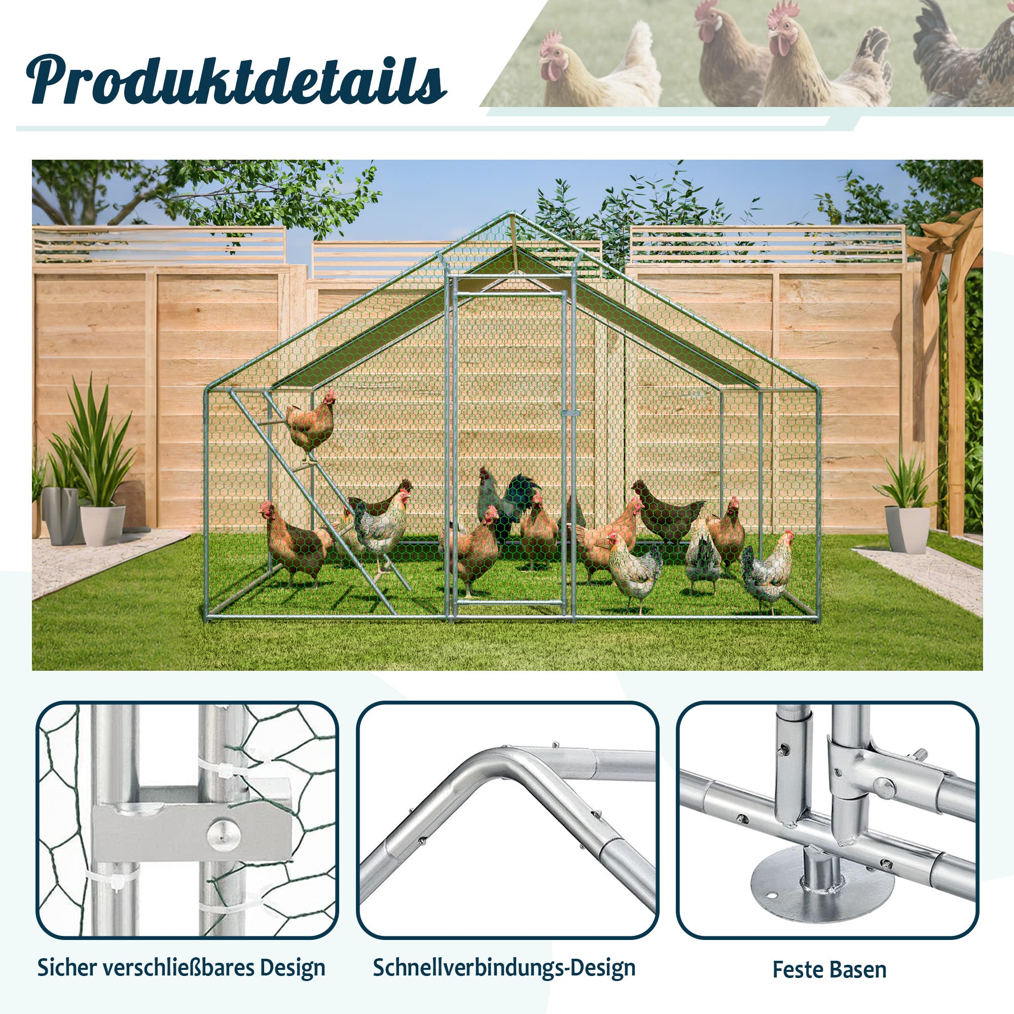 Chicken Coop 3x4m Perch Ladder Safety Lock UV Cover - Reinforced Steel
