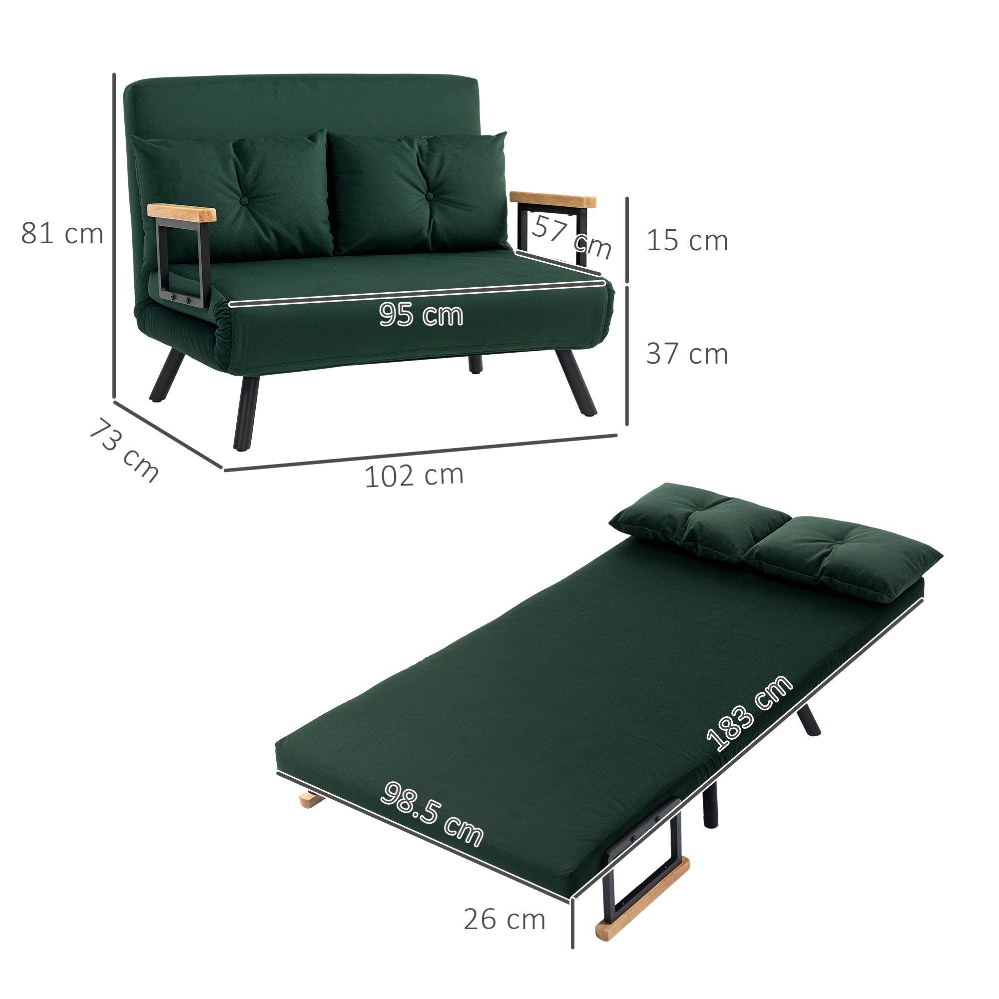 Double Sofa Bed 4-in-1 Convertible with Pillows Velvet-Feel Green