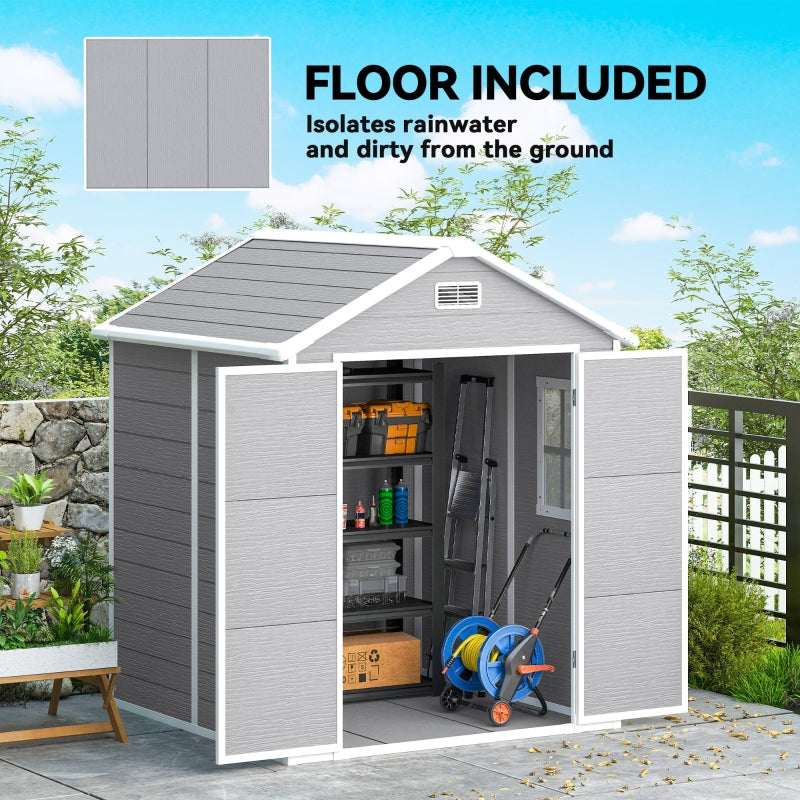 6 x 5ft Garden Shed with Floor, Window, Lockable Doors, Plastic Resin, Dark Grey