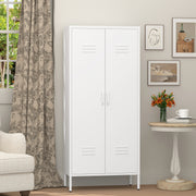 Metal Storage Cabinet 2 Door with Shelves - White