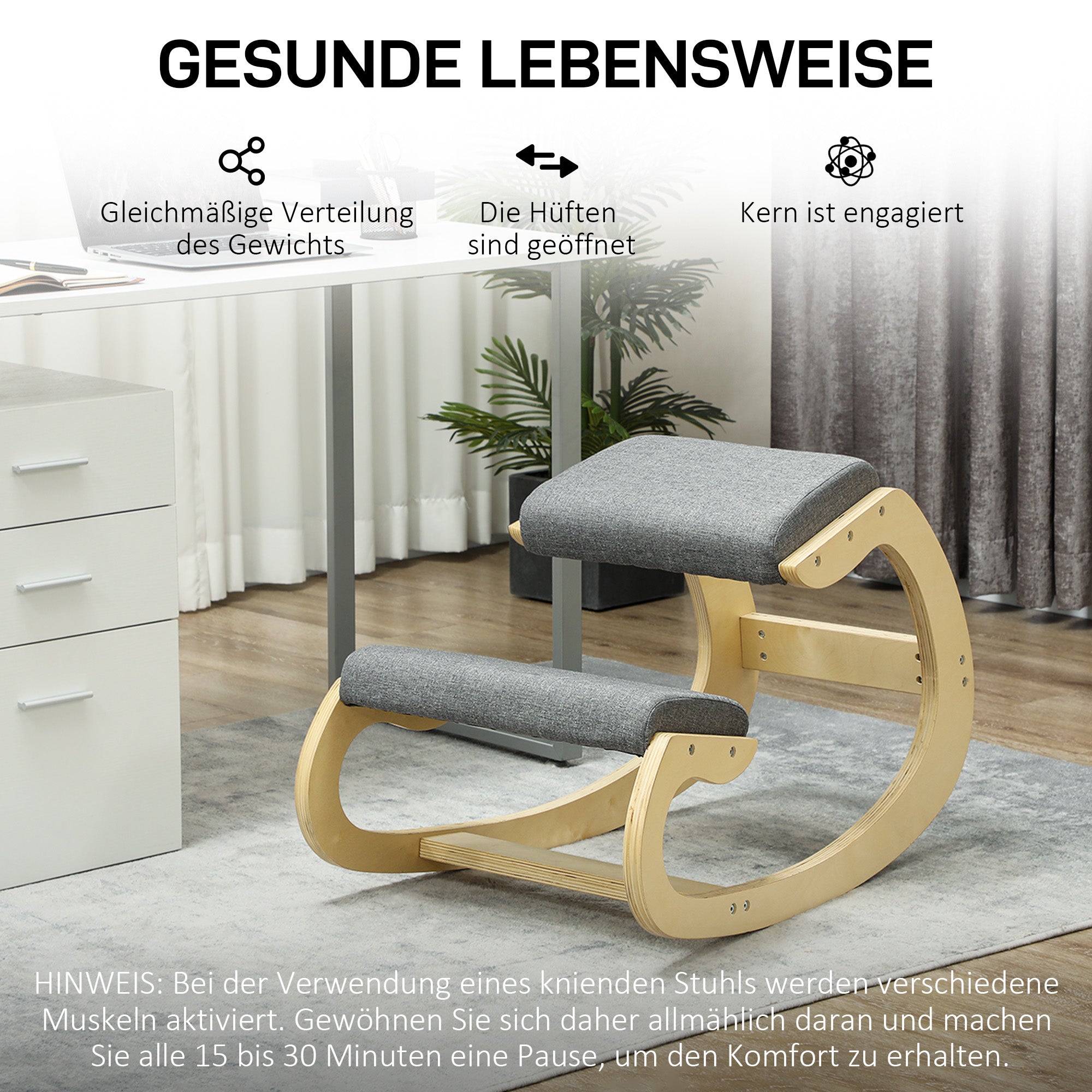 Ergonomic Knee Stool, Rocking Kneeling Chair Posture Gray