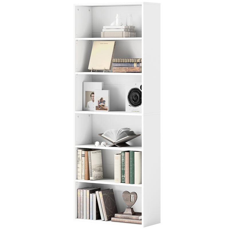Bookcase, 5-Tier Standing with Adjustable Shelves, White
