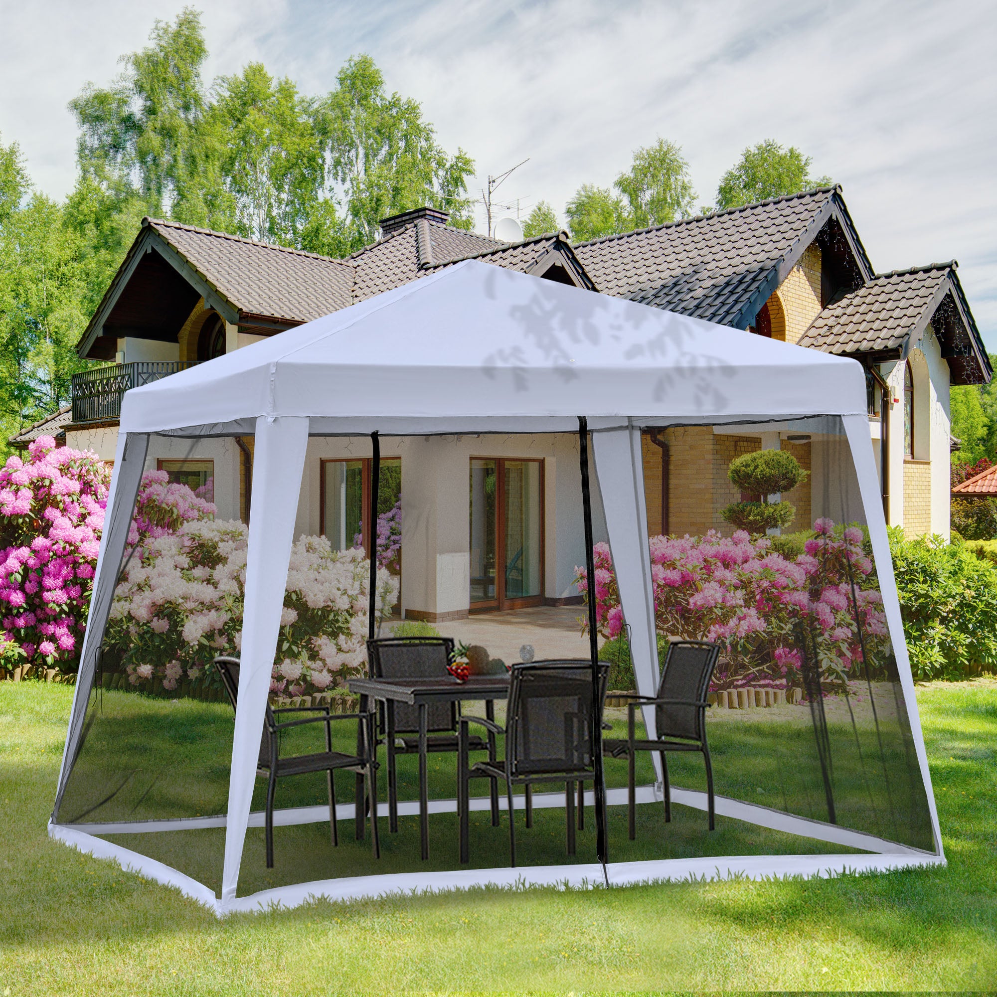 Garden Pavilion 3x3 m Weatherproof Party Tent with Mosquito Net, Metal/Polyester Grey