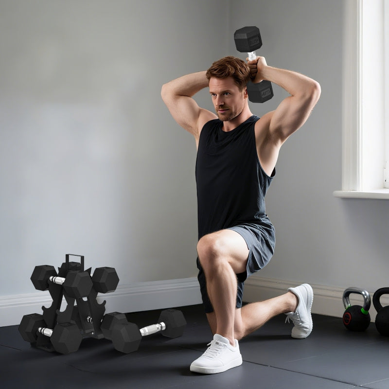 Hex Dumbbell Set with Storage Rack and Handles, Rubber Coated
