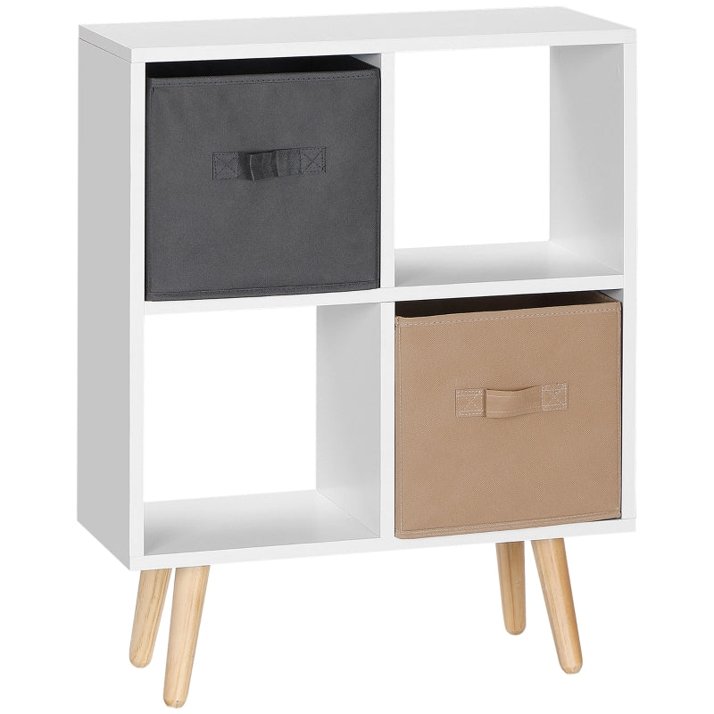 Freestanding 4 Cube Cabinet w/ 3 Fabric Drawers Storage Shelves White Engineered Wood