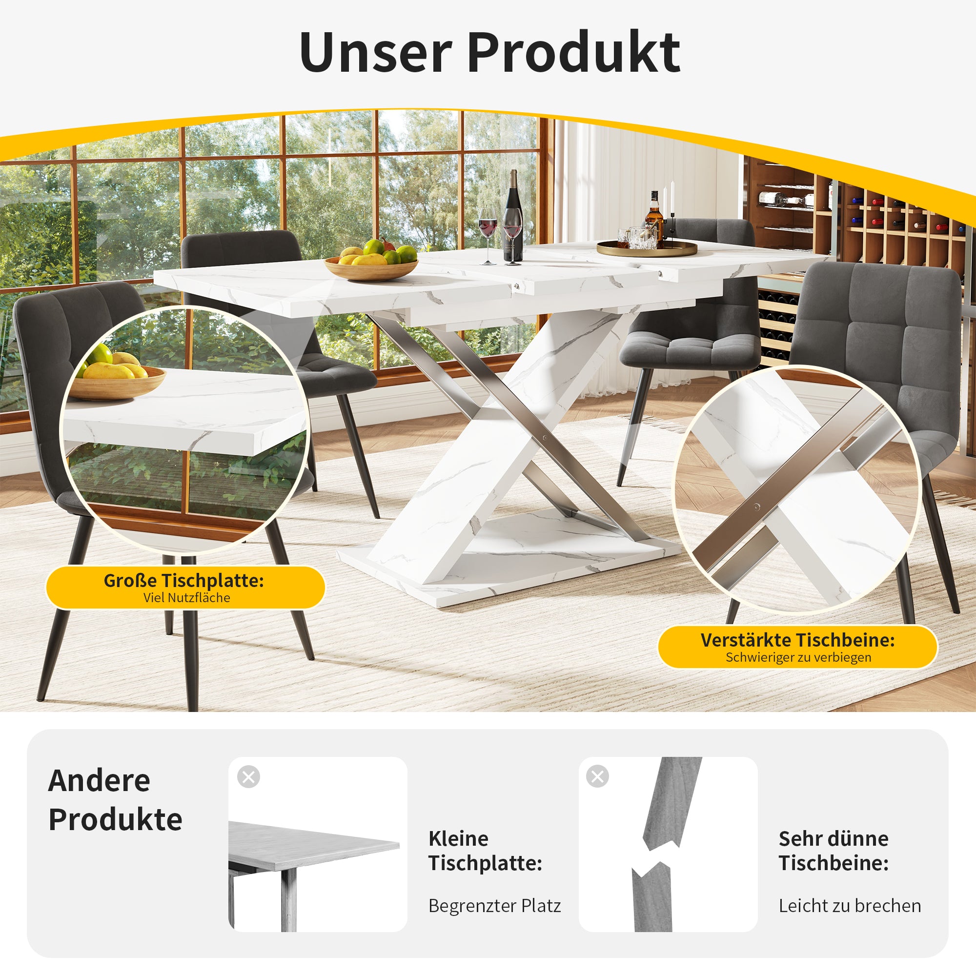 Dining Table, Extendable 118-157cm with Cross Legs